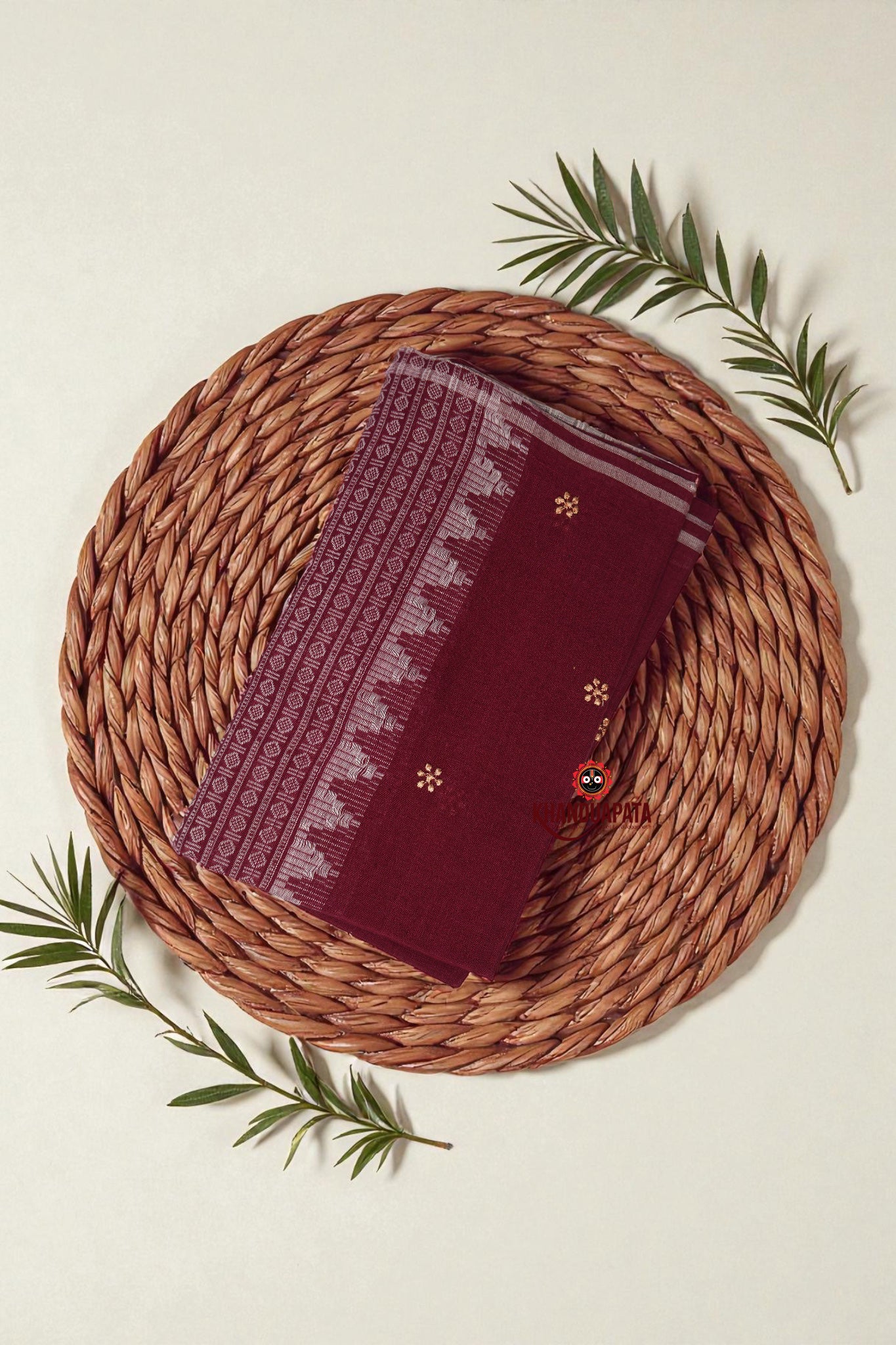 Beige & Maroon Small Flower Design Unstitched Cotton Suit For Women