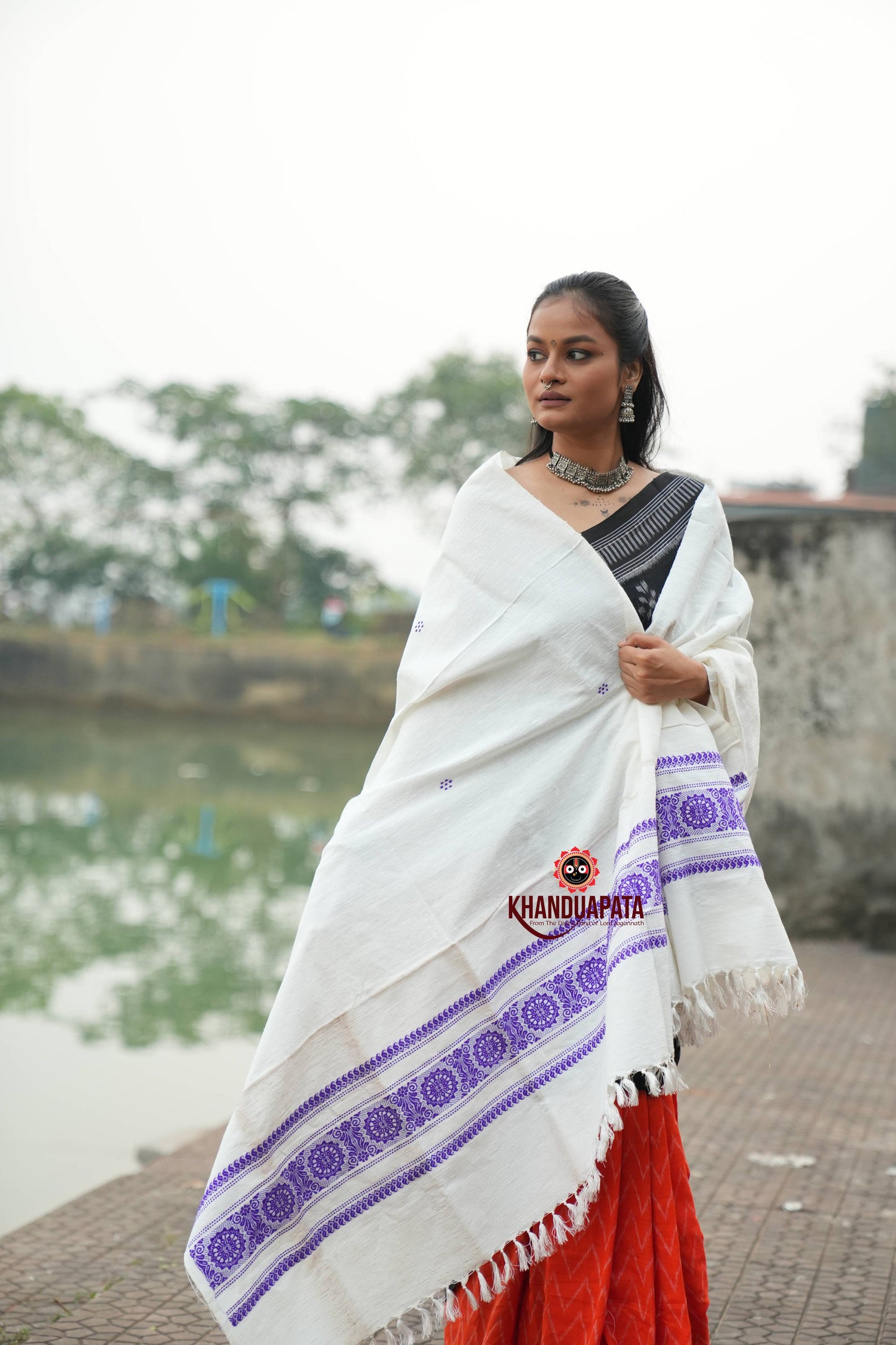 White & Blue Chakra Design Heritage Shawl For Winter For Women