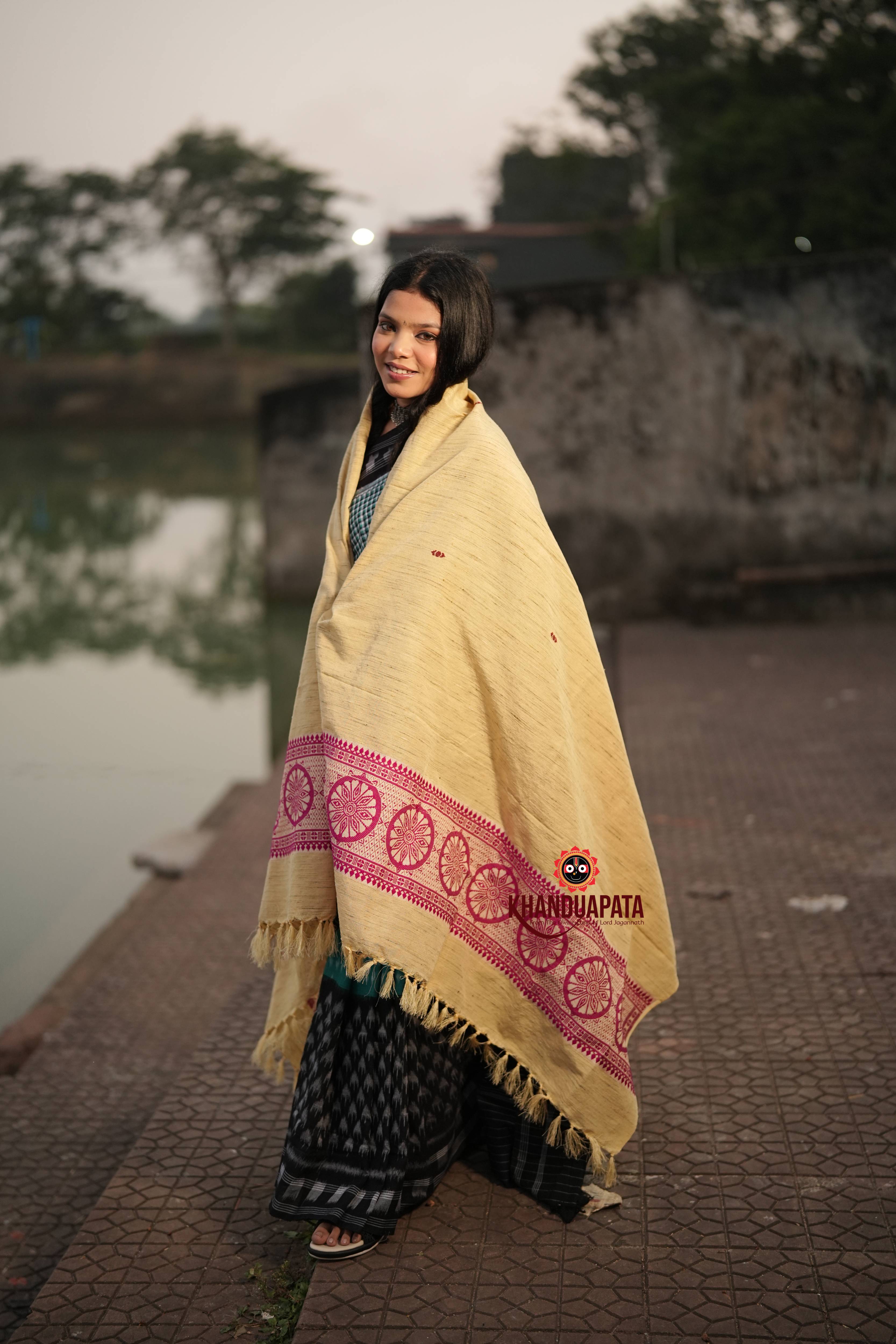 Beige & Pink Chakra Design Heritage Shawl For Winter For Women