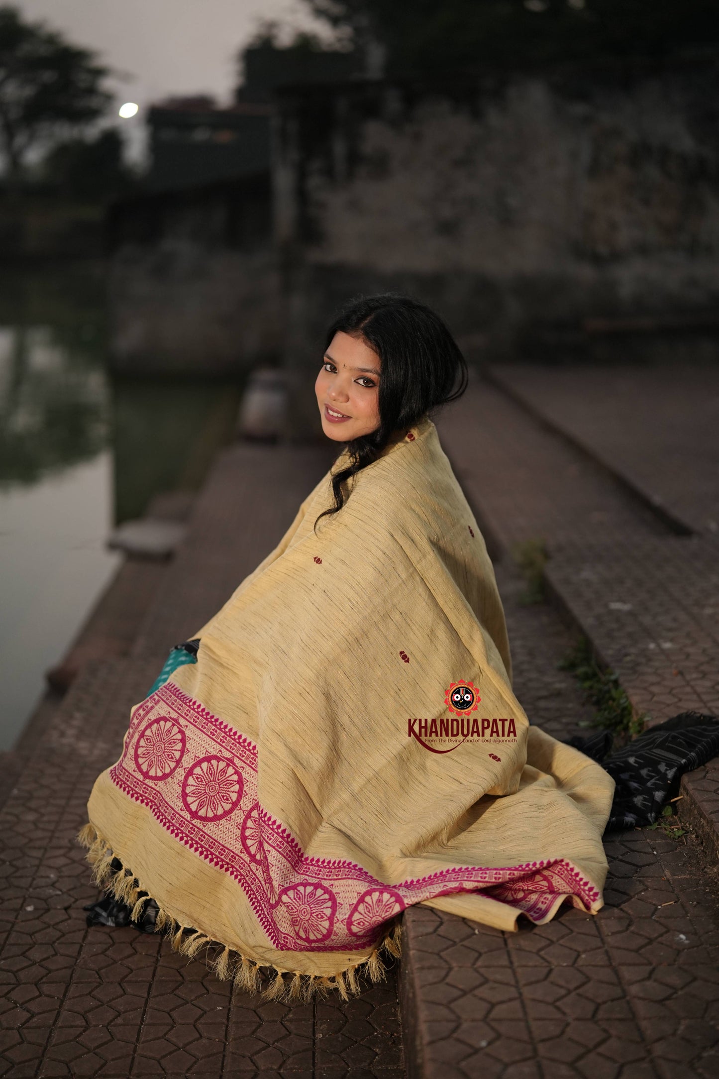 Beige & Pink Chakra Design Heritage Shawl For Winter For Women
