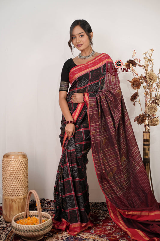Black & Red Navakothi Design Cotton Saree For Women
