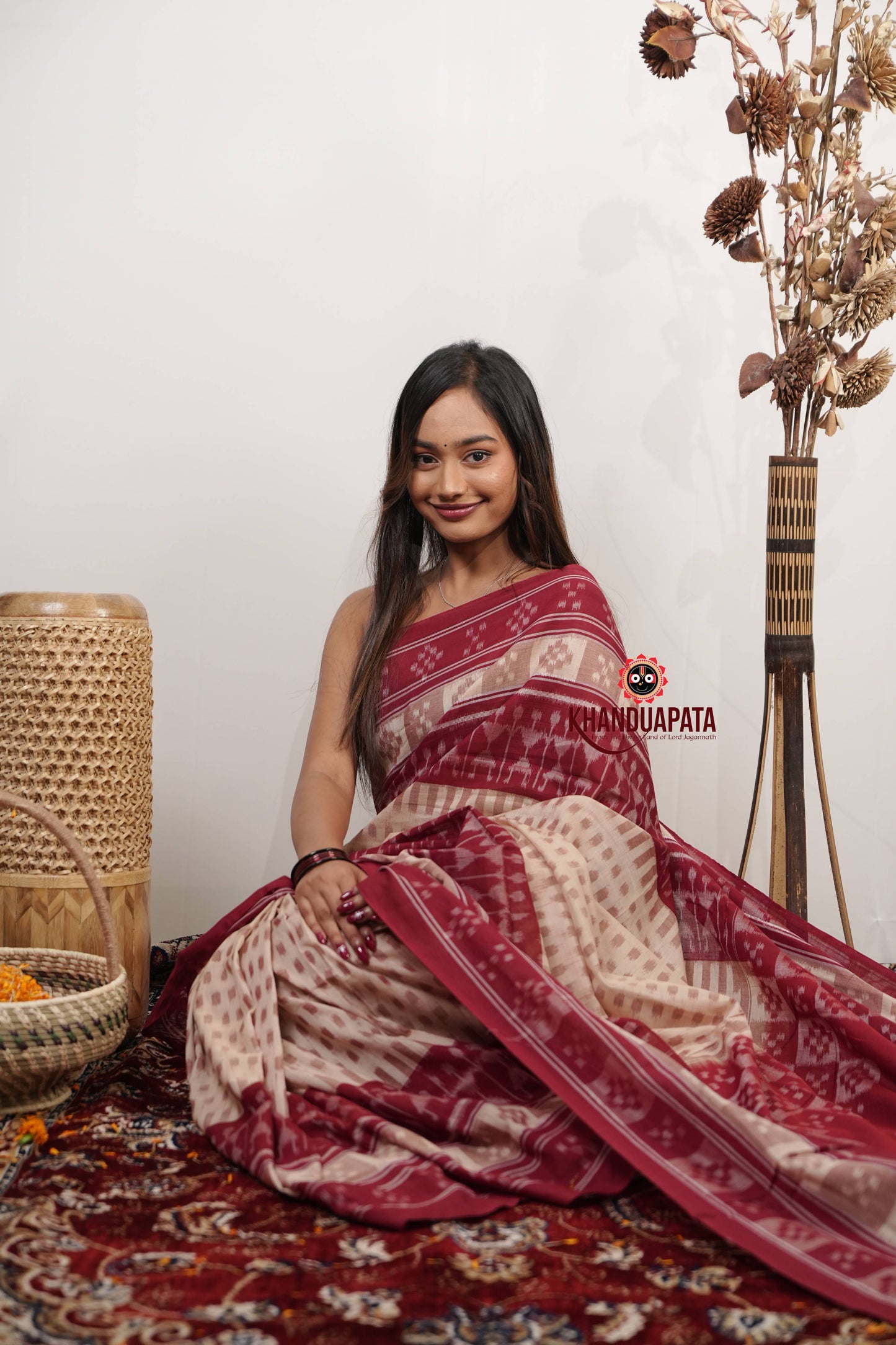 Beige & Red Pasapali Border Cotton Saree For Women