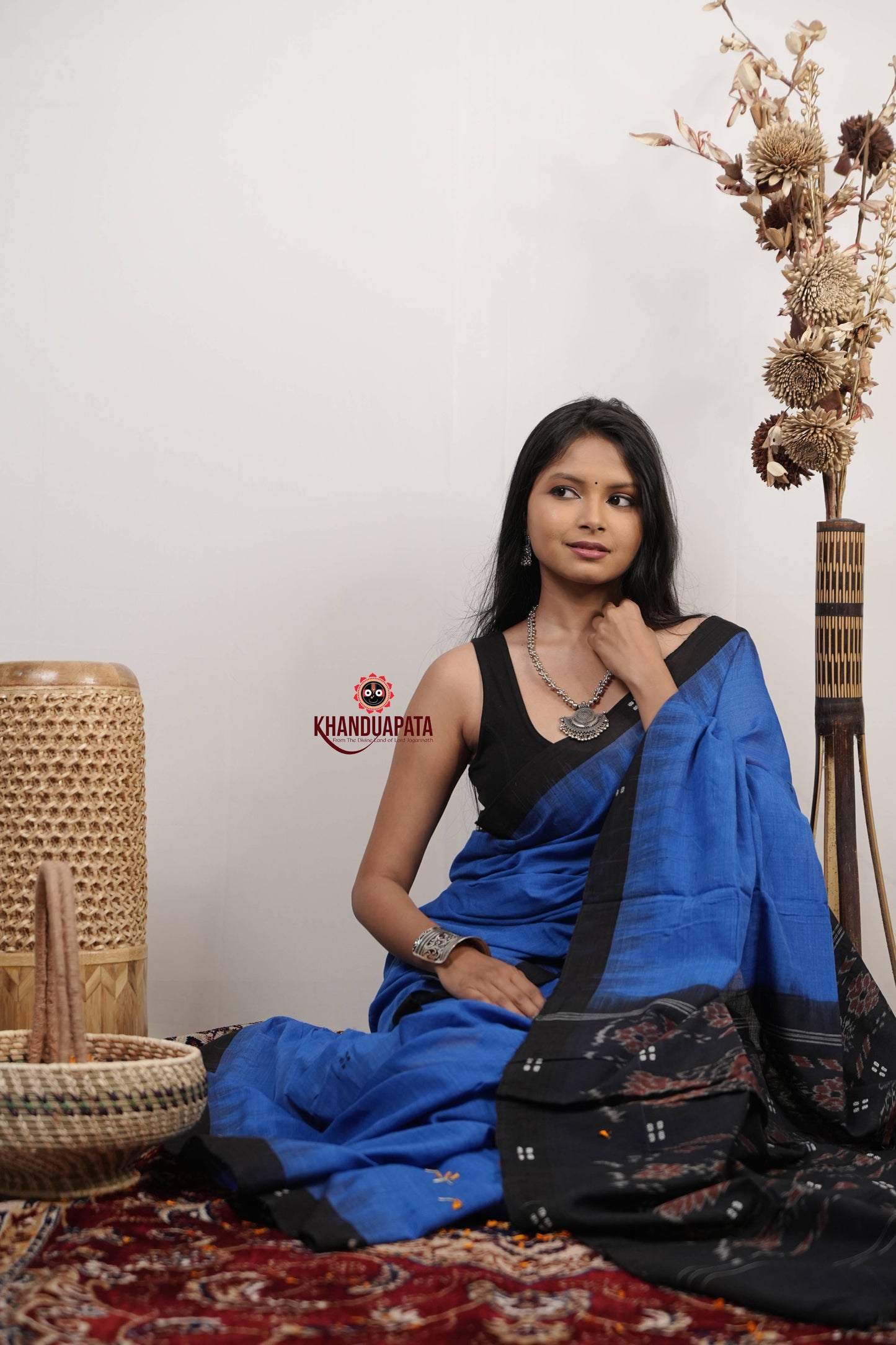 Blue & Black Dot Design Cotton Saree For Women