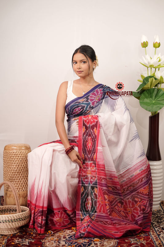 Multi Colour Border Plain Cotton Saree For Women