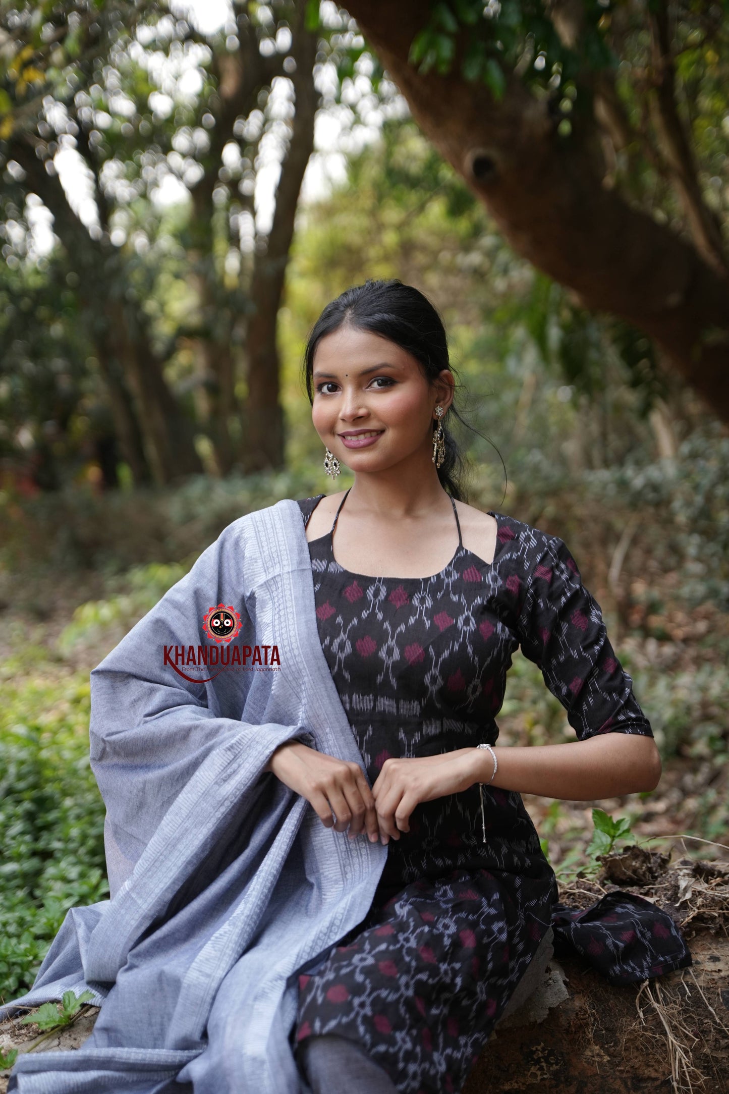 Black & Maroon Flower Design Unstitched Cotton Suit For Women