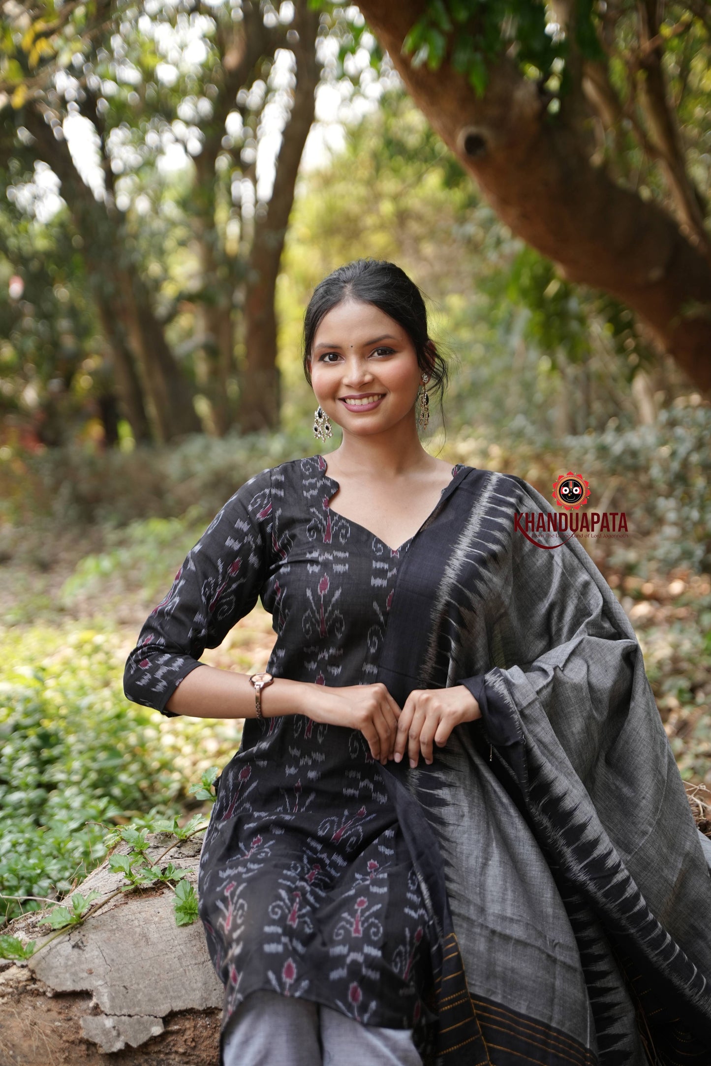 Black & Grey Flower Design Unstitched Cotton Suit For Women