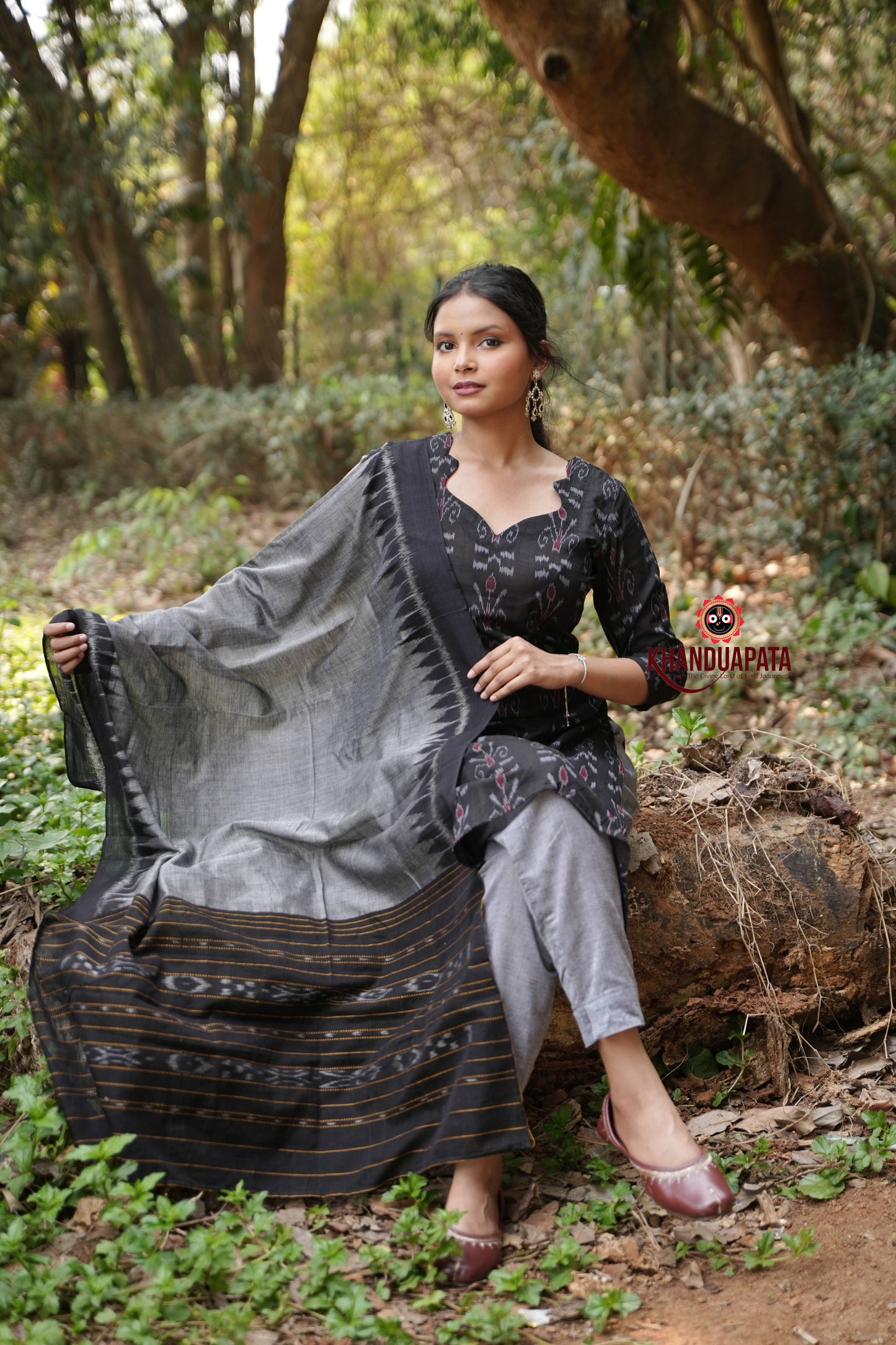 Black & Grey Flower Design Unstitched Cotton Suit For Women