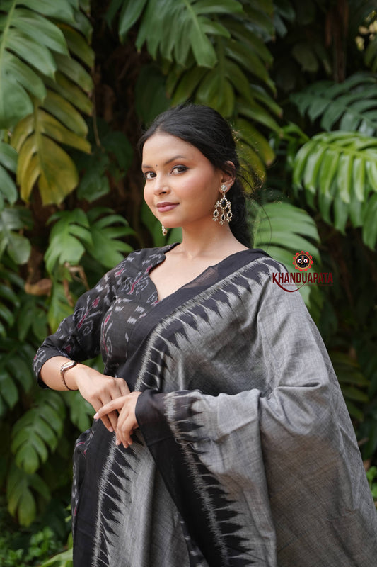 Black & Grey Flower Design Unstitched Cotton Suit For Women