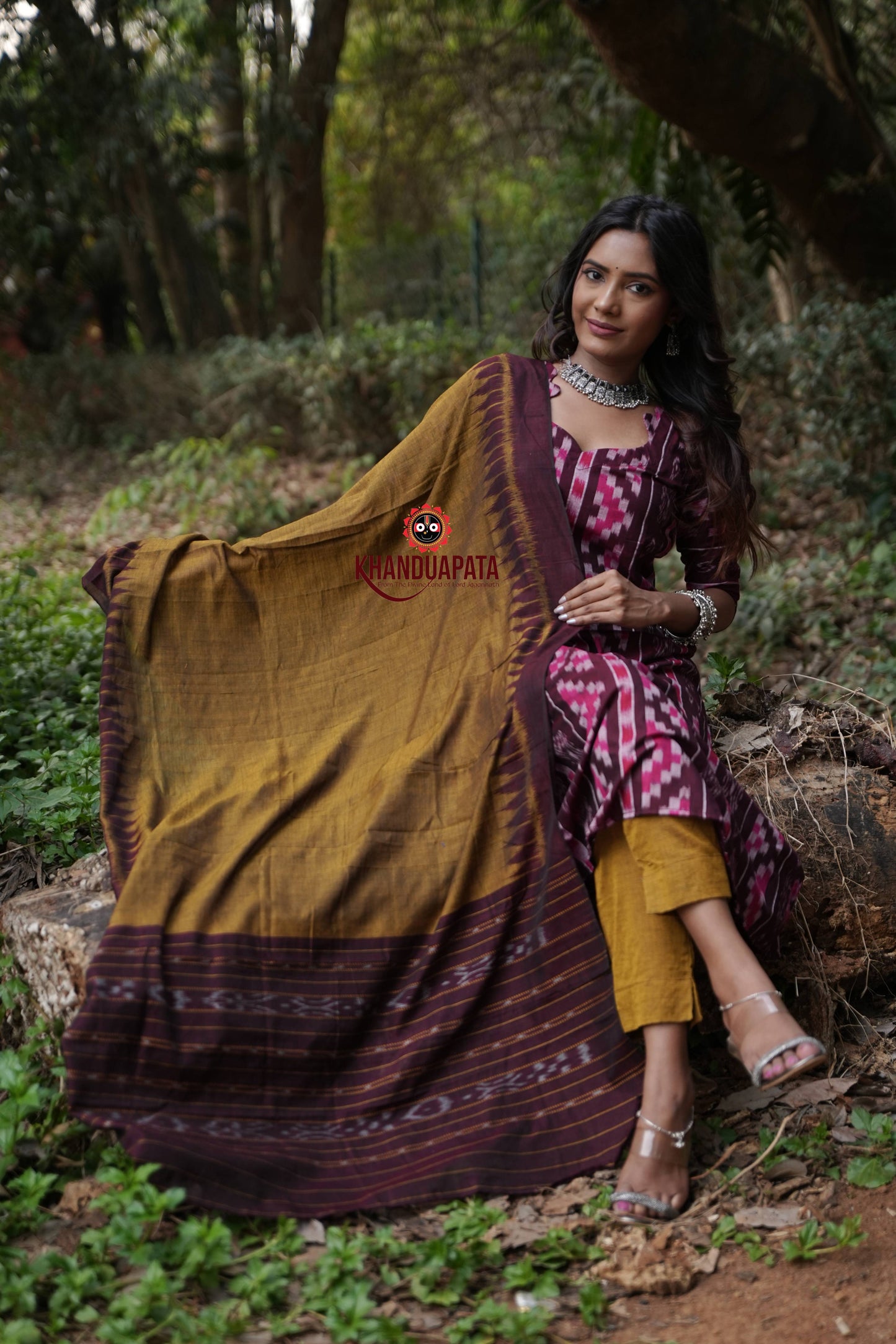 Maroon & Mustard Body Design Unstitched Cotton Suit For Women