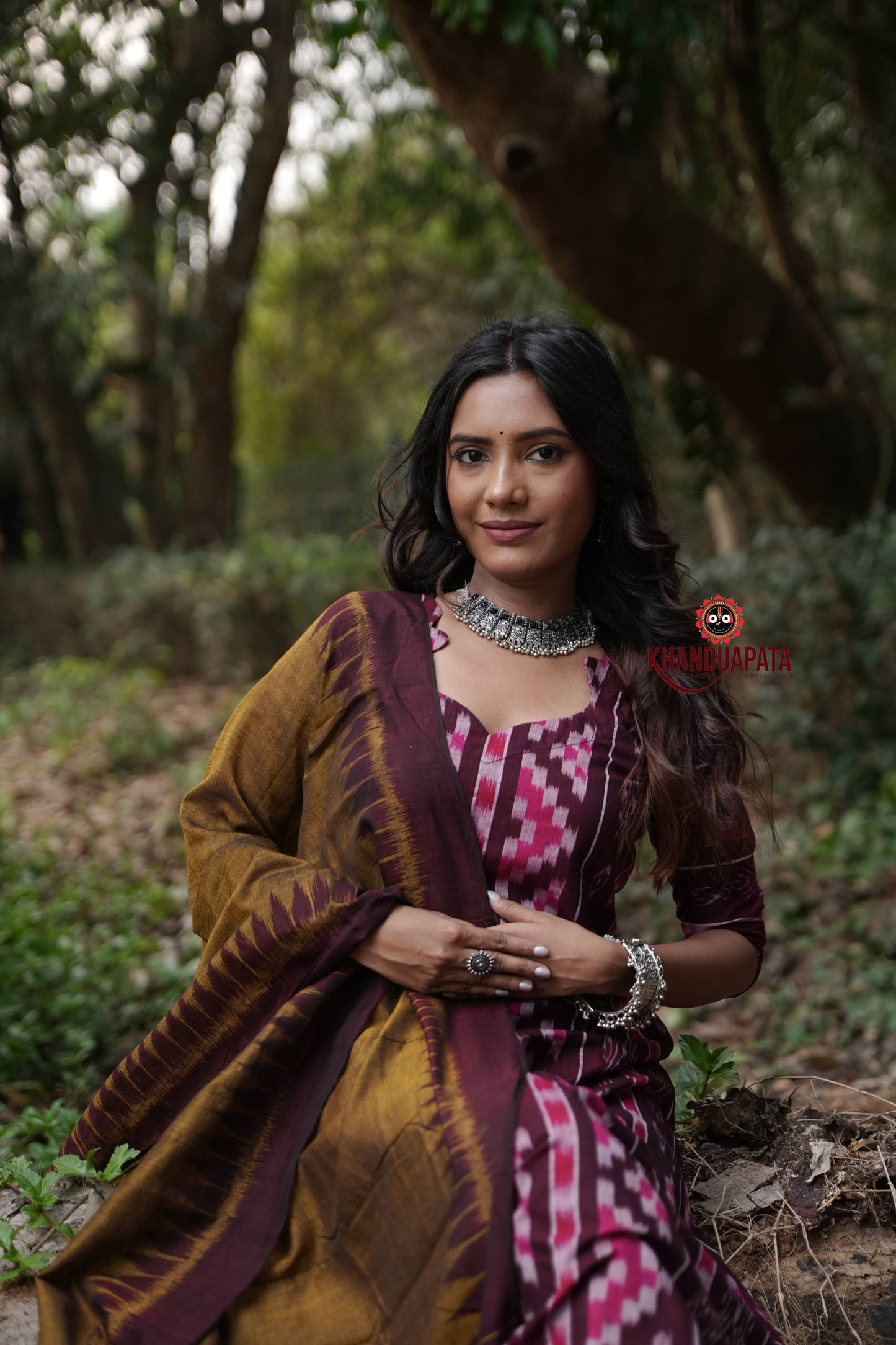 Maroon & Mustard Body Design Unstitched Cotton Suit For Women