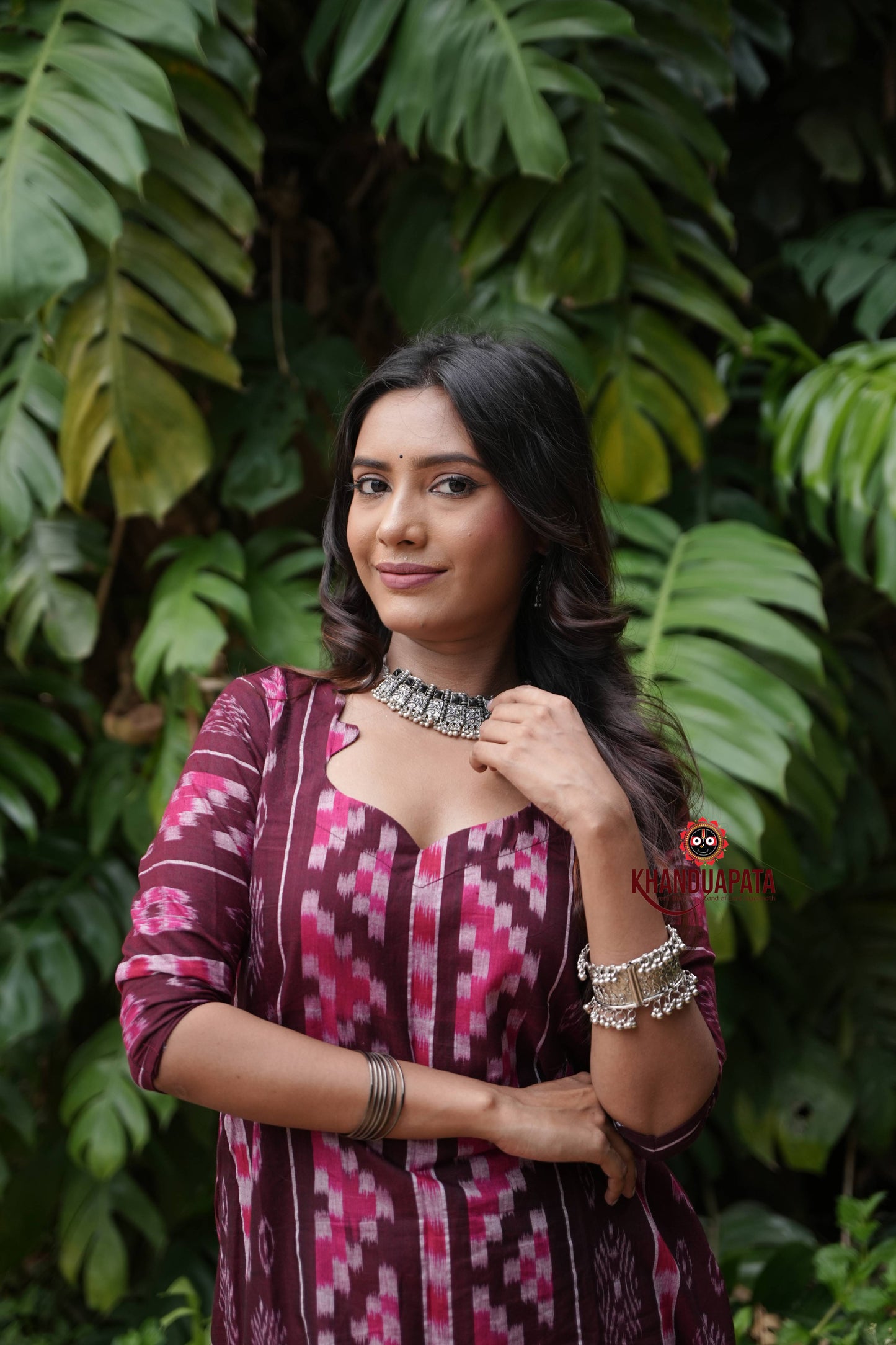 Maroon & Mustard Body Design Unstitched Cotton Suit For Women