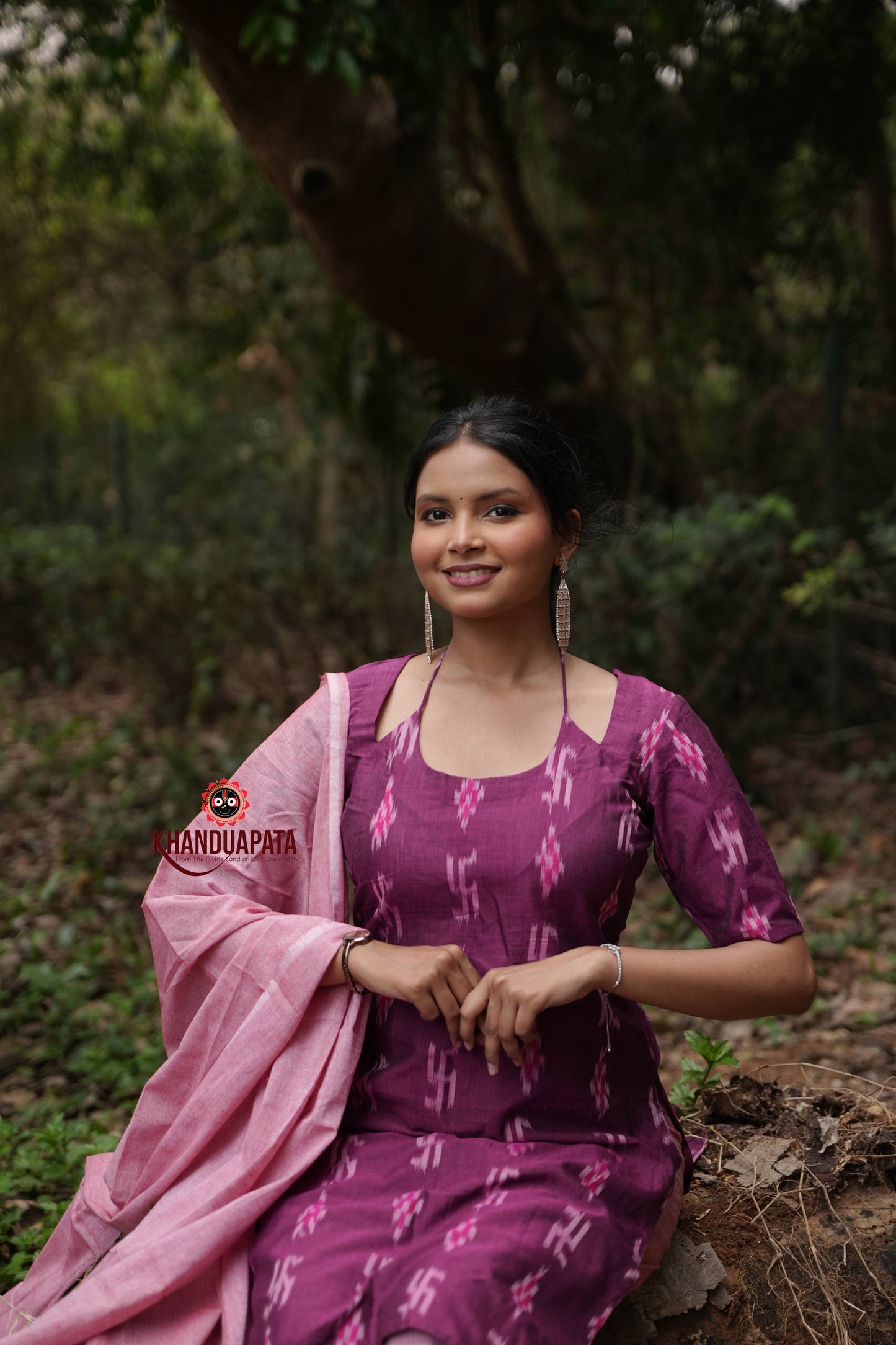 Magenta Colour Swastik Design Unstitched Cotton Suit For Women