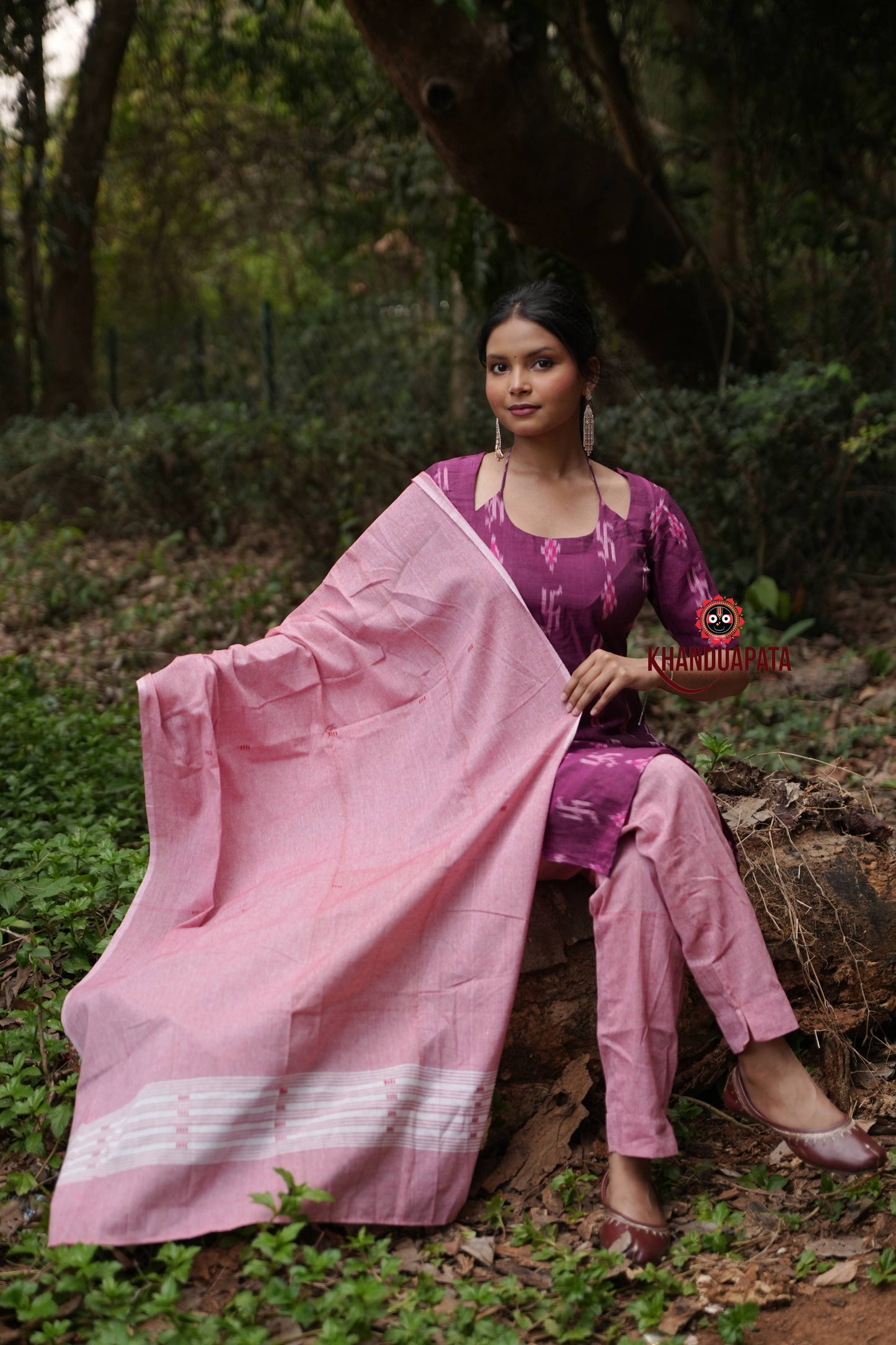 Magenta Colour Swastik Design Unstitched Cotton Suit For Women