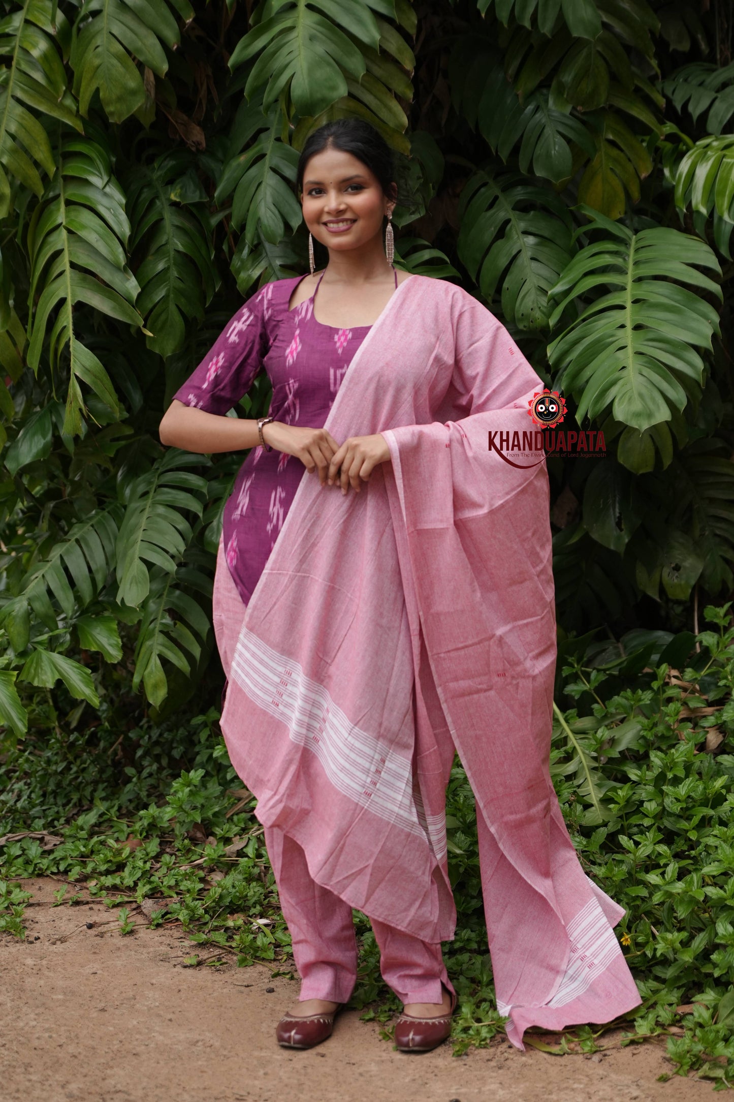 Magenta Colour Swastik Design Unstitched Cotton Suit For Women