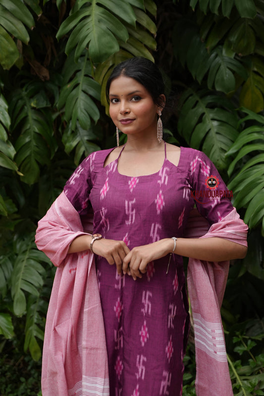 Magenta Colour Swastik Design Unstitched Cotton Suit For Women