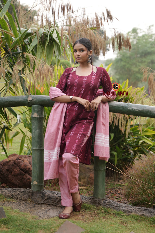 Maroon Colour Flower Design Unstitched Cotton Suit For Women