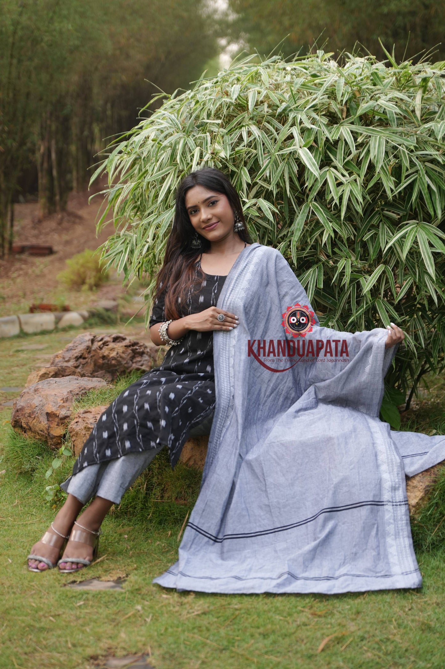 Black & Ash Grey Colour Body Design Unstitched Cotton Suit For Women
