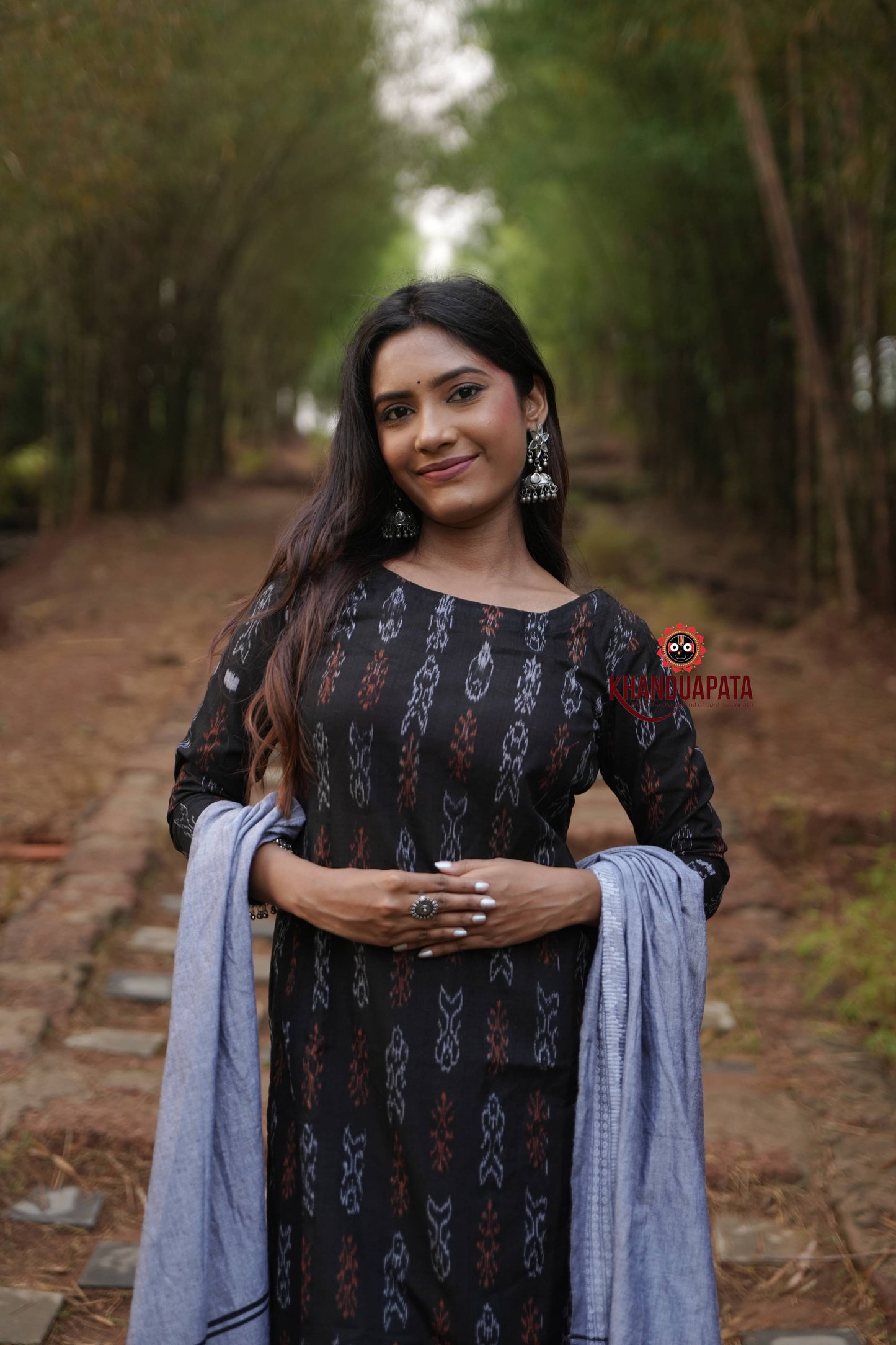 Black & Grey Fish Design Unstitched Cotton Suit For Women