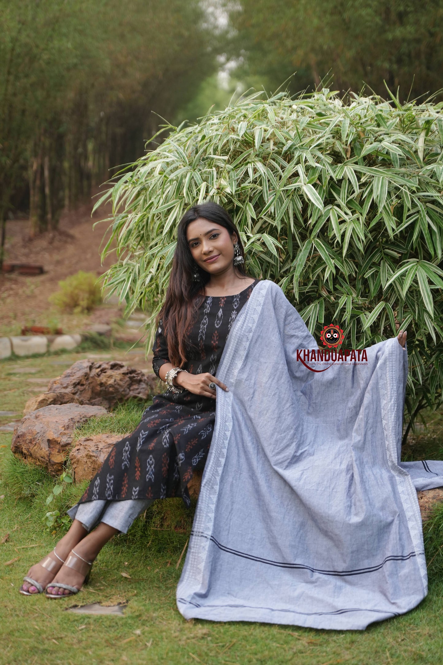 Black & Grey Fish Design Unstitched Cotton Suit For Women