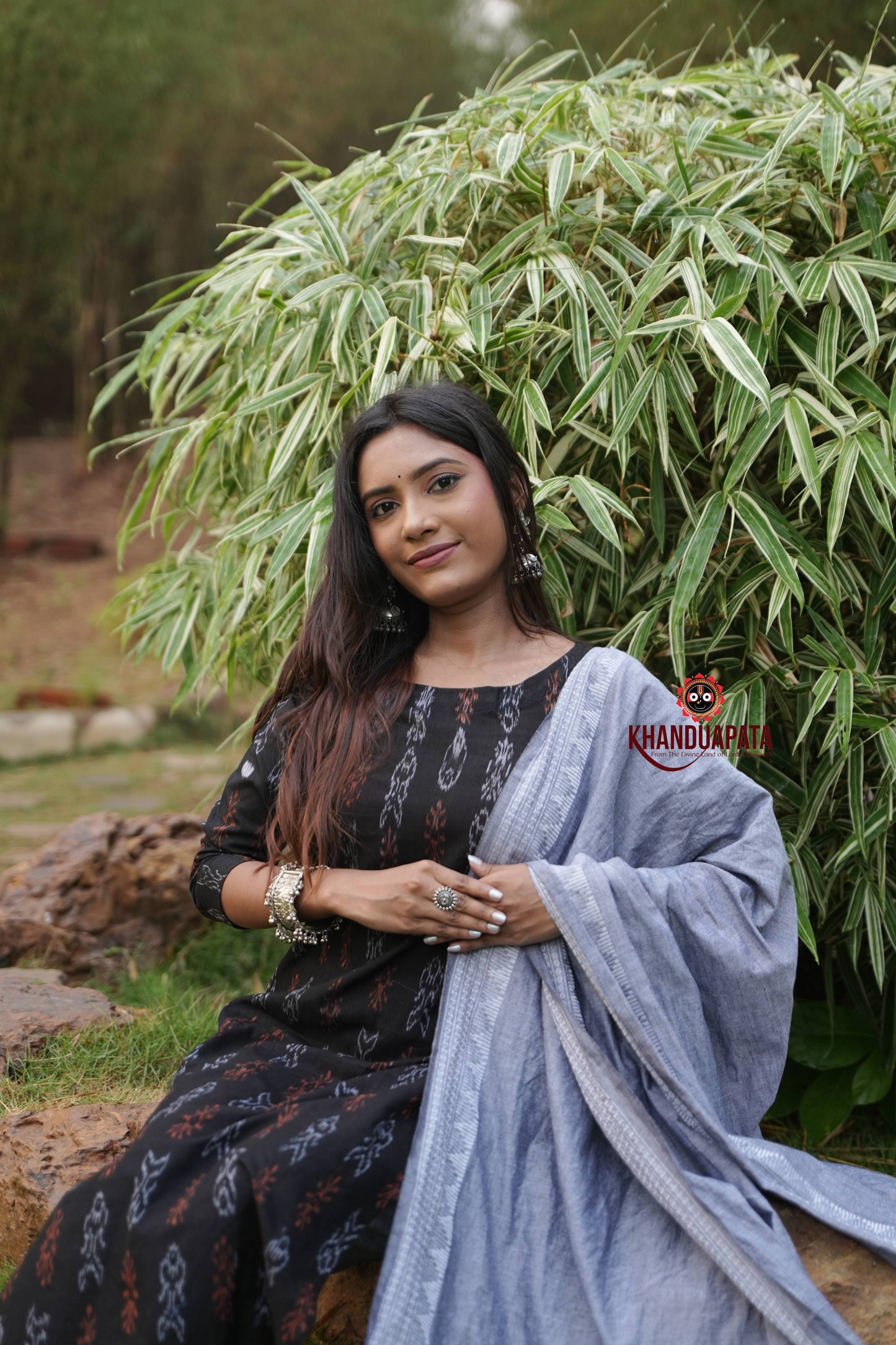 Black & Grey Fish Design Unstitched Cotton Suit For Women