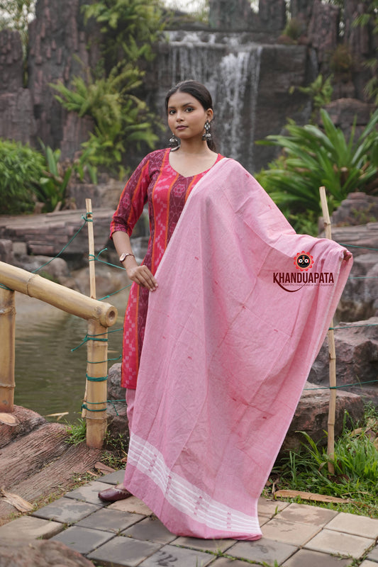 Maroon & Red Body Design Unstitched Cotton Suit For Women