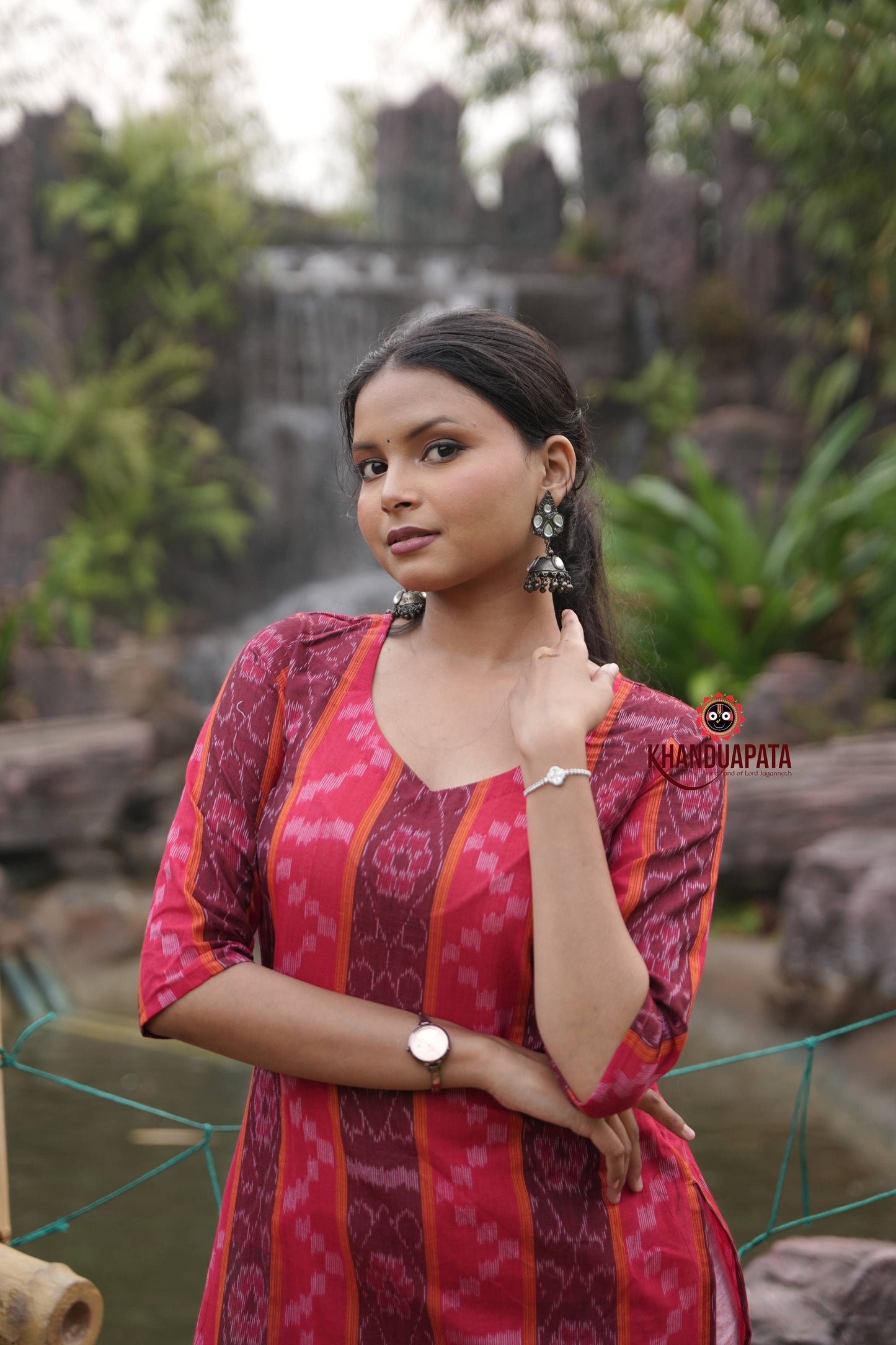 Maroon & Red Body Design Unstitched Cotton Suit For Women