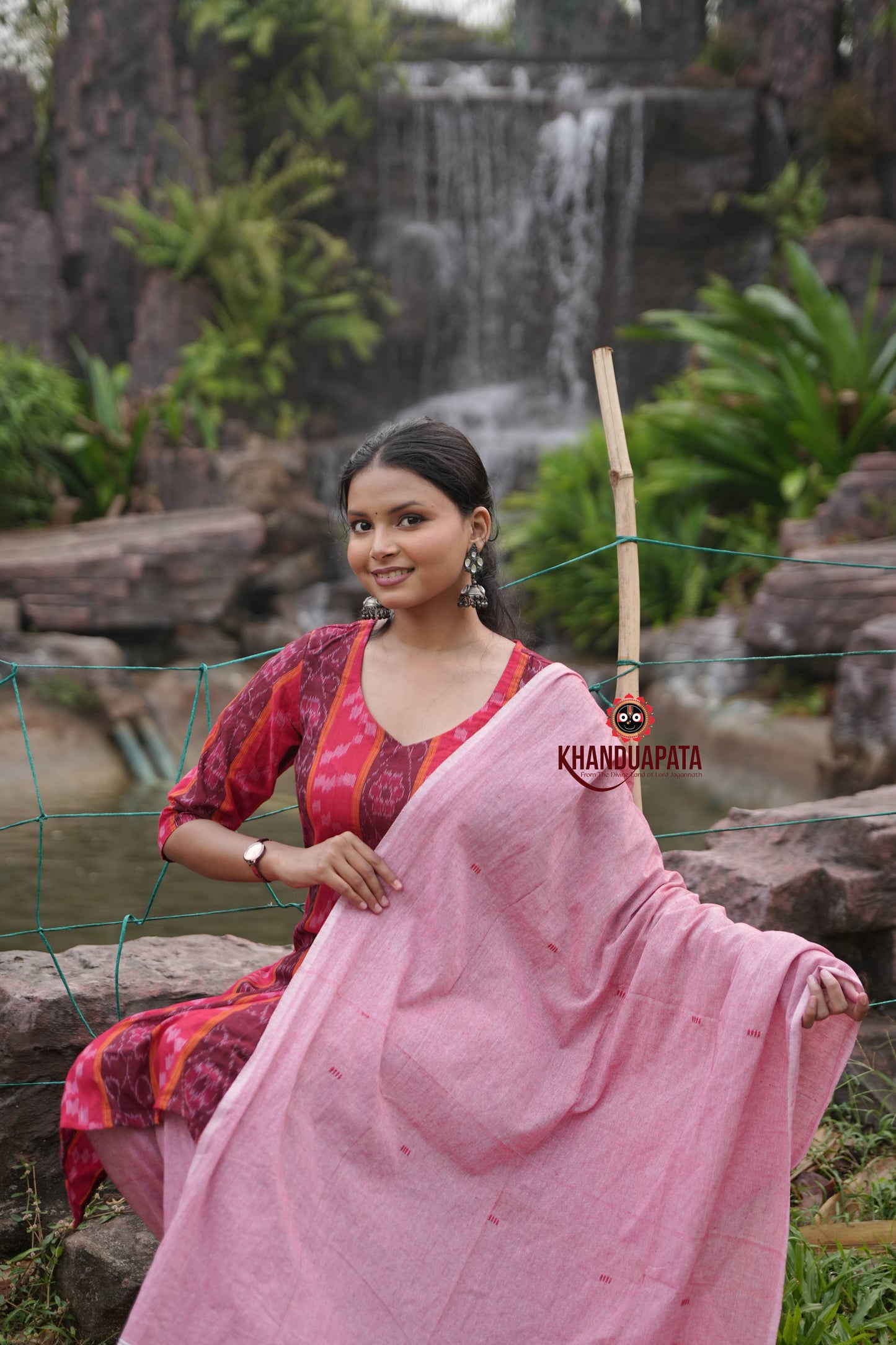 Maroon & Red Body Design Unstitched Cotton Suit For Women