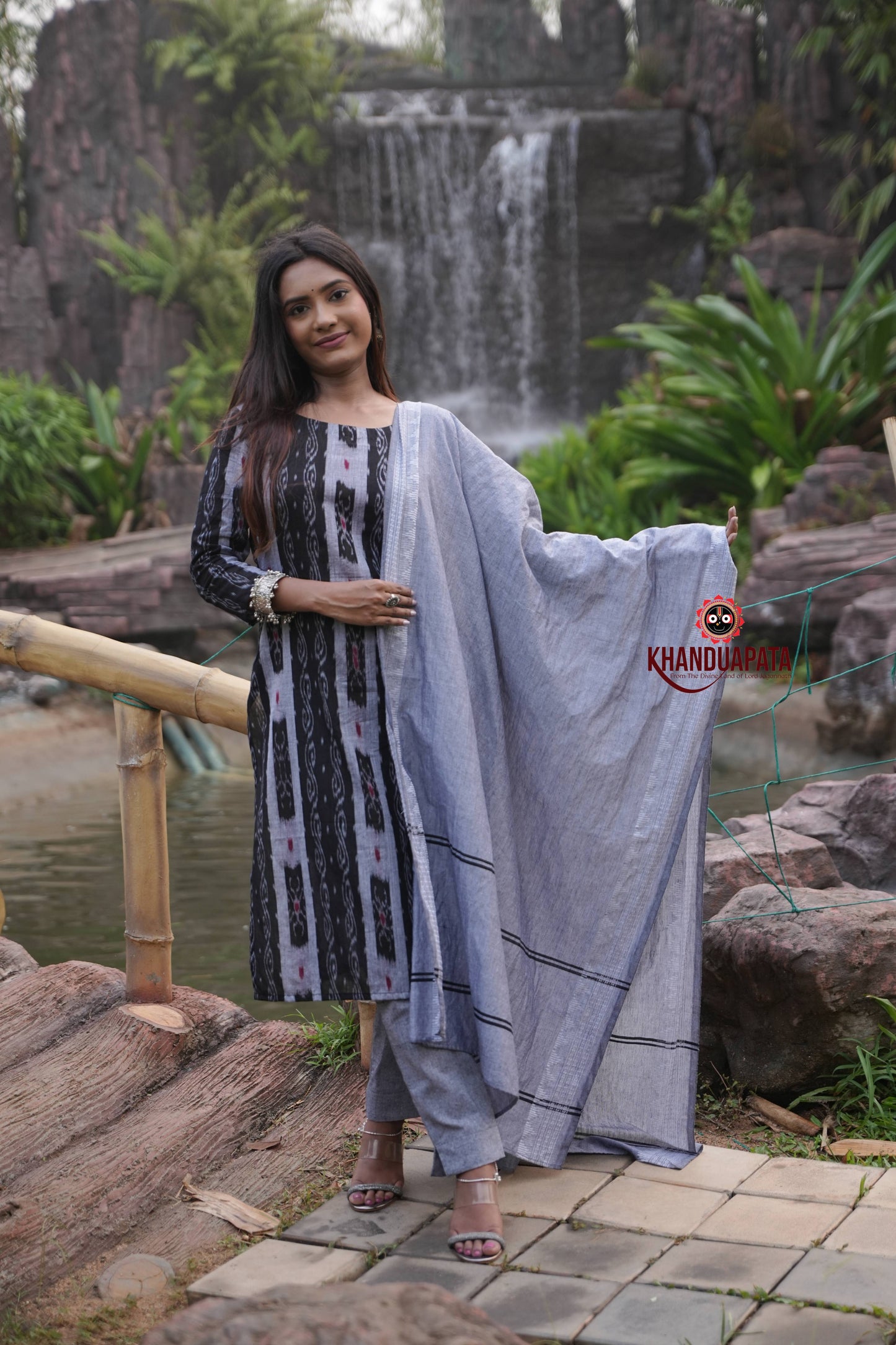 Black & Grey Body Design Unstitched Cotton Suit For Women