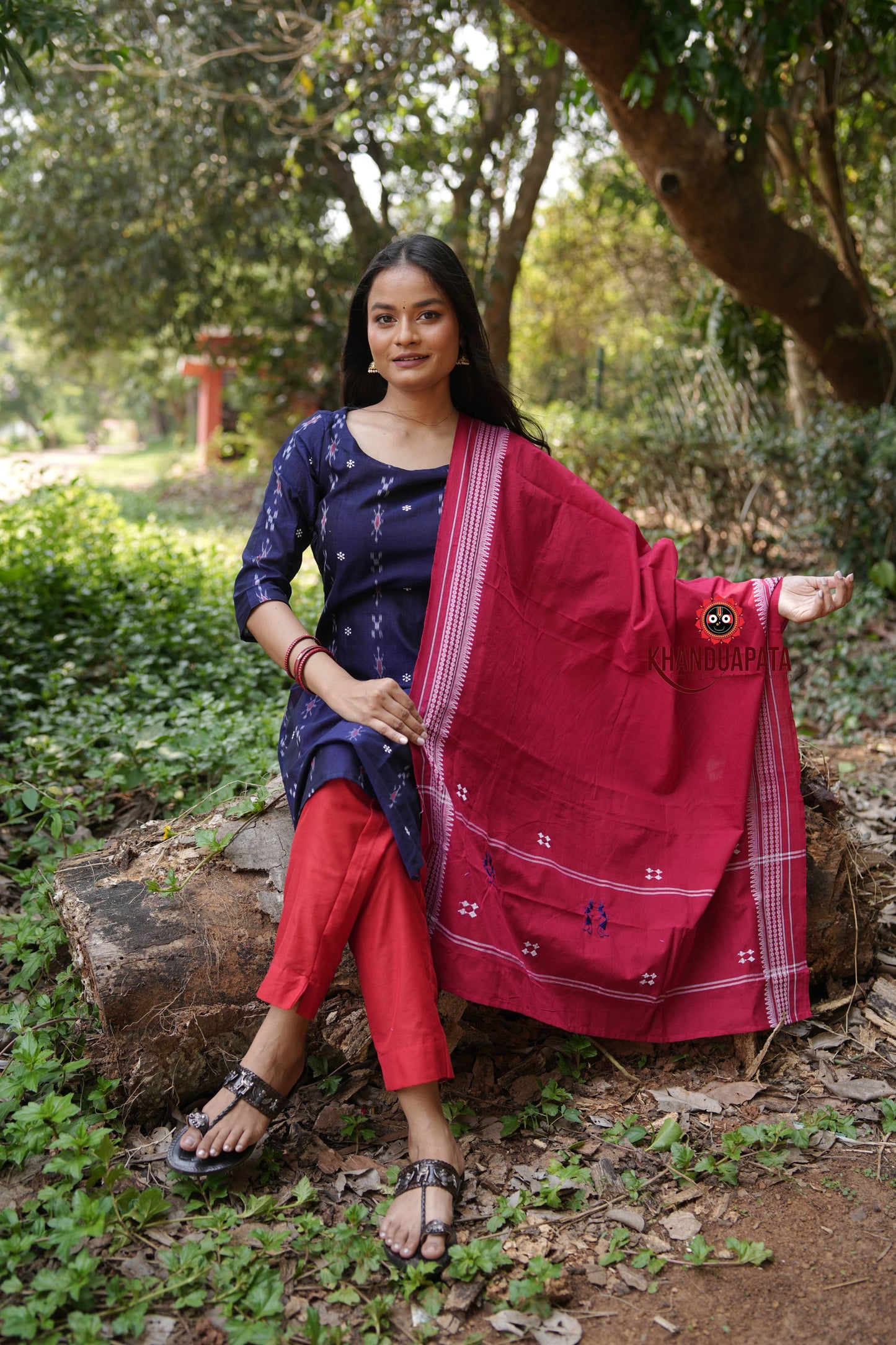 Midnight Blue & Red Body Design Unstitched Cotton Suit For Women