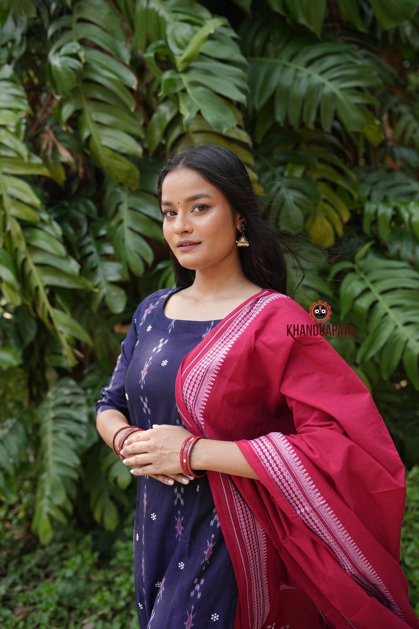 Midnight Blue & Red Body Design Unstitched Cotton Suit For Women