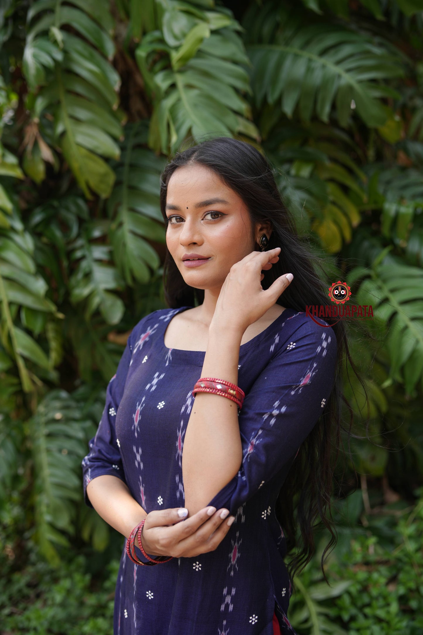 Midnight Blue & Red Body Design Unstitched Cotton Suit For Women