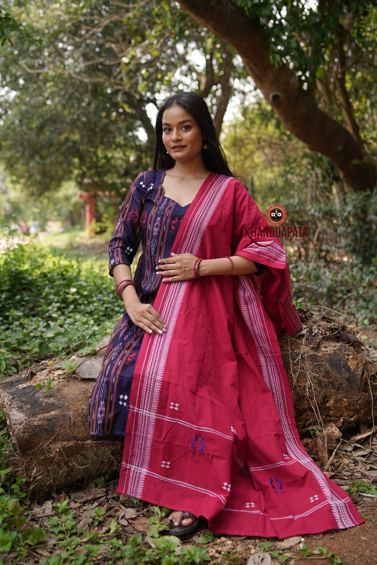 Blue & Red Body Design Unstitched Cotton Suit For Women