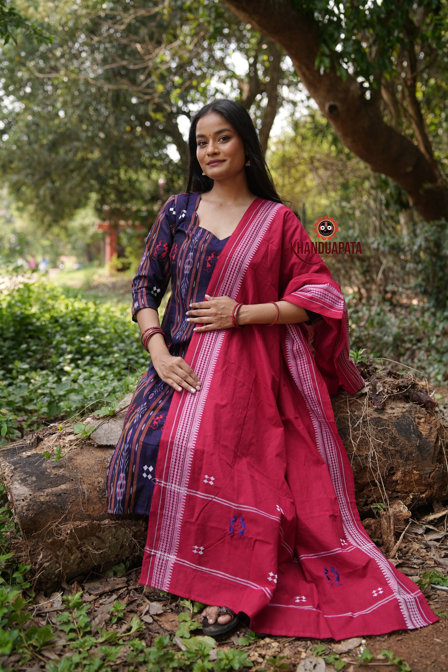 Blue & Red Body Design Unstitched Cotton Suit For Women