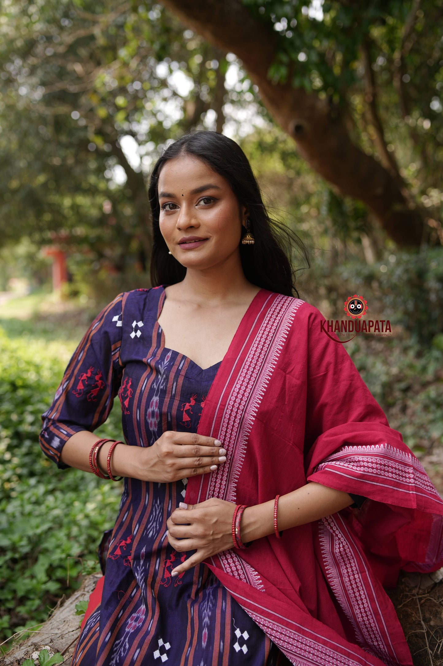 Blue & Red Body Design Unstitched Cotton Suit For Women