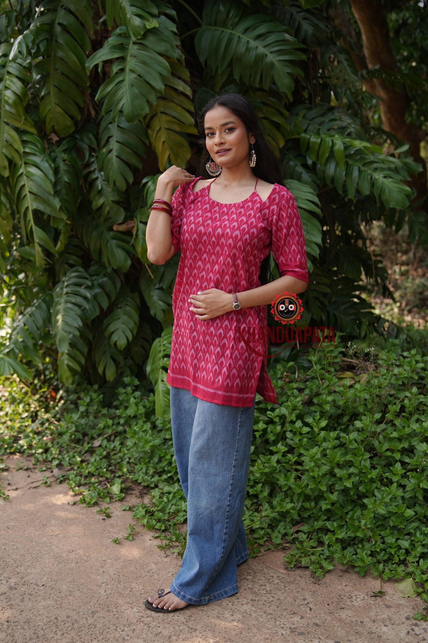 Rose Pink Body Design Unsitched Cotton Kurti For Women