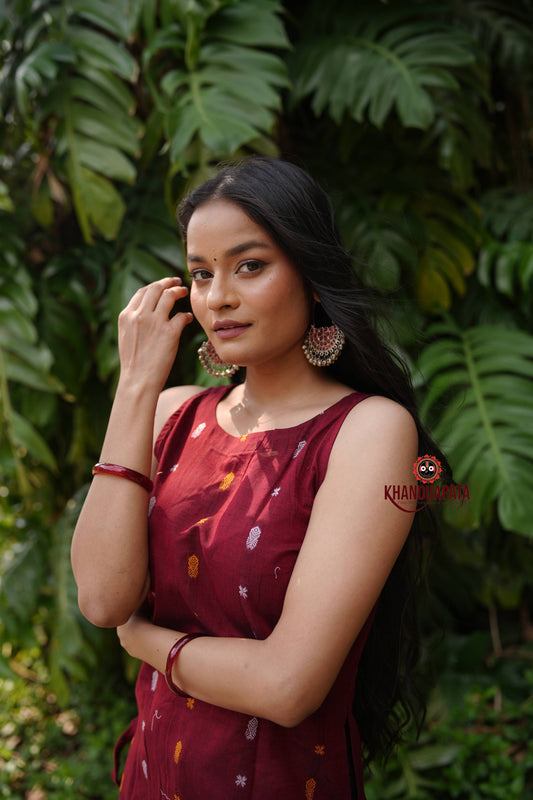 Maroon Design Unsitched Cotton Kurti For Women