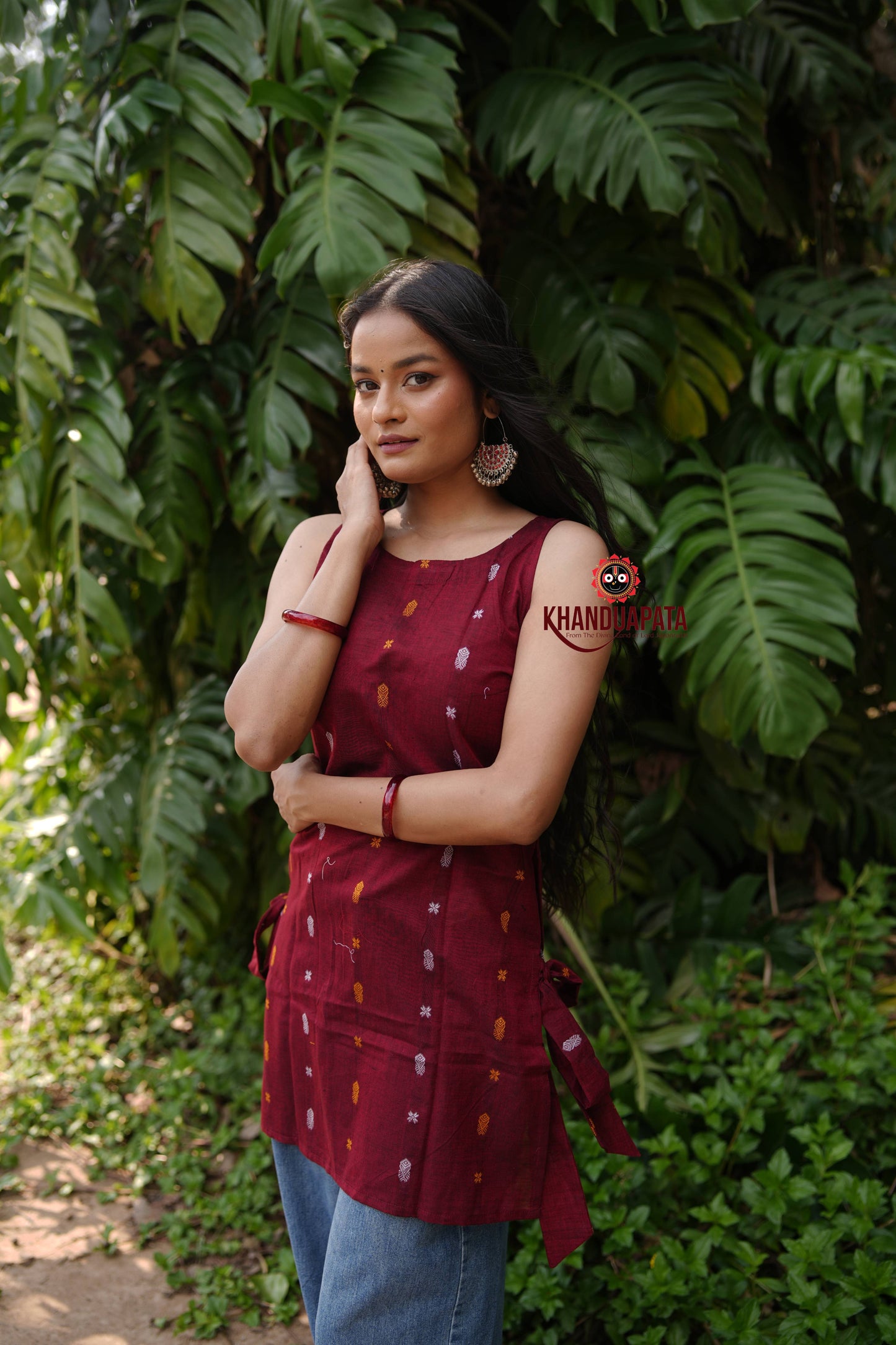 Maroon Design Unsitched Cotton Kurti For Women