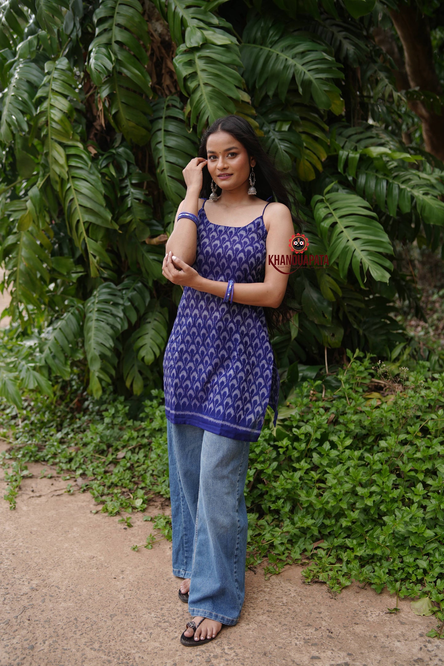Indigo Blue Body Design Unsitched Cotton Kurti For Women
