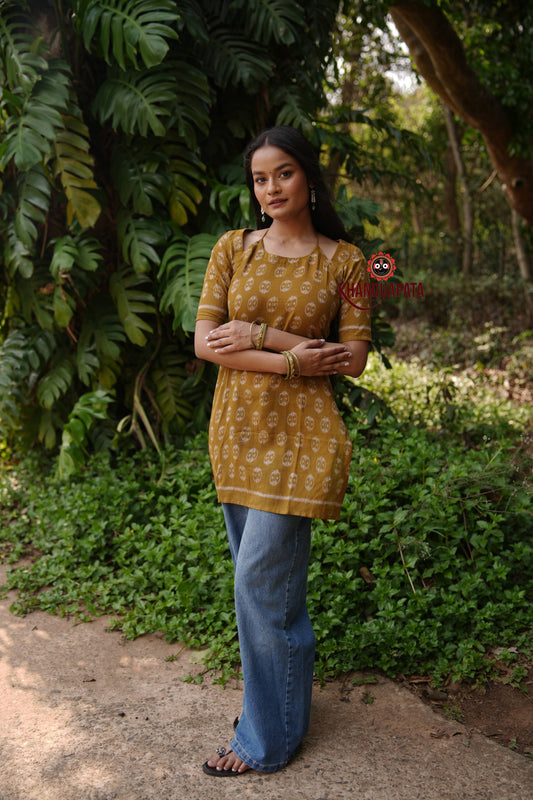 Golden Mustard Body Design Unsitched Cotton Kurti For Women
