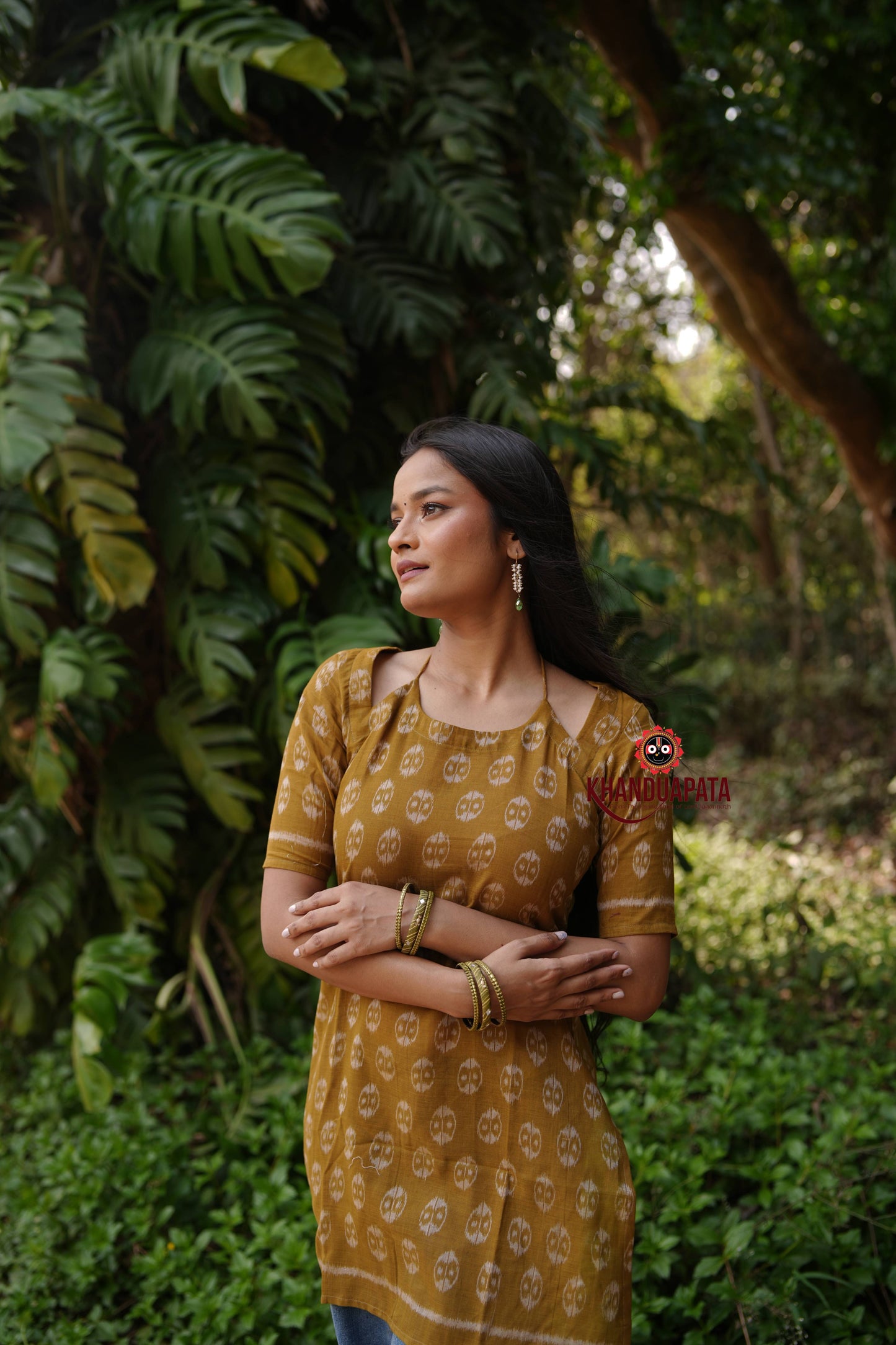 Golden Mustard Body Design Unsitched Cotton Kurti For Women