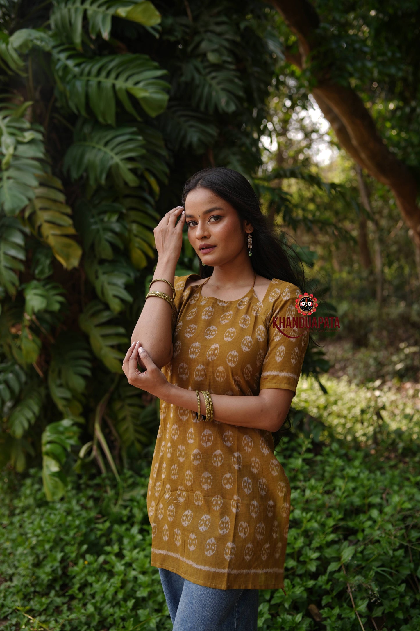 Golden Mustard Body Design Unsitched Cotton Kurti For Women