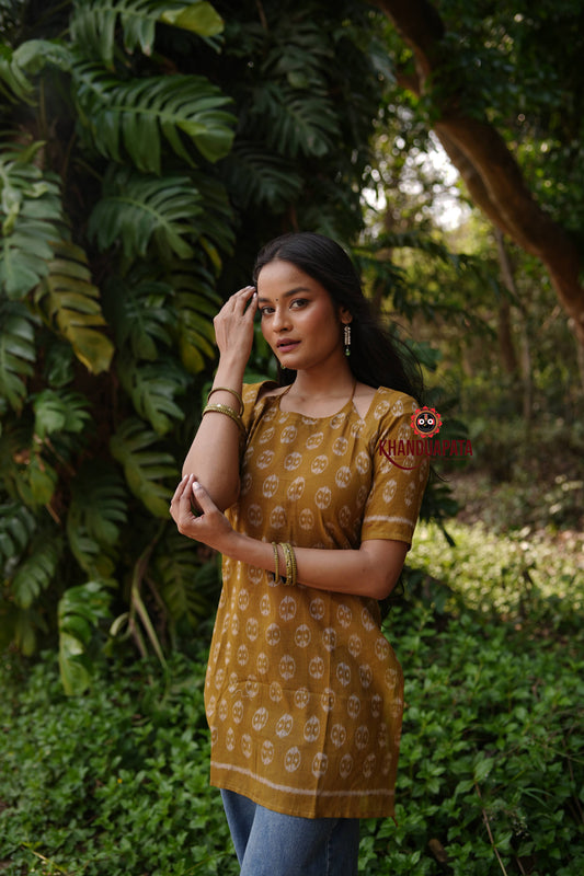 Golden Mustard Body Design Unsitched Cotton Kurti For Women