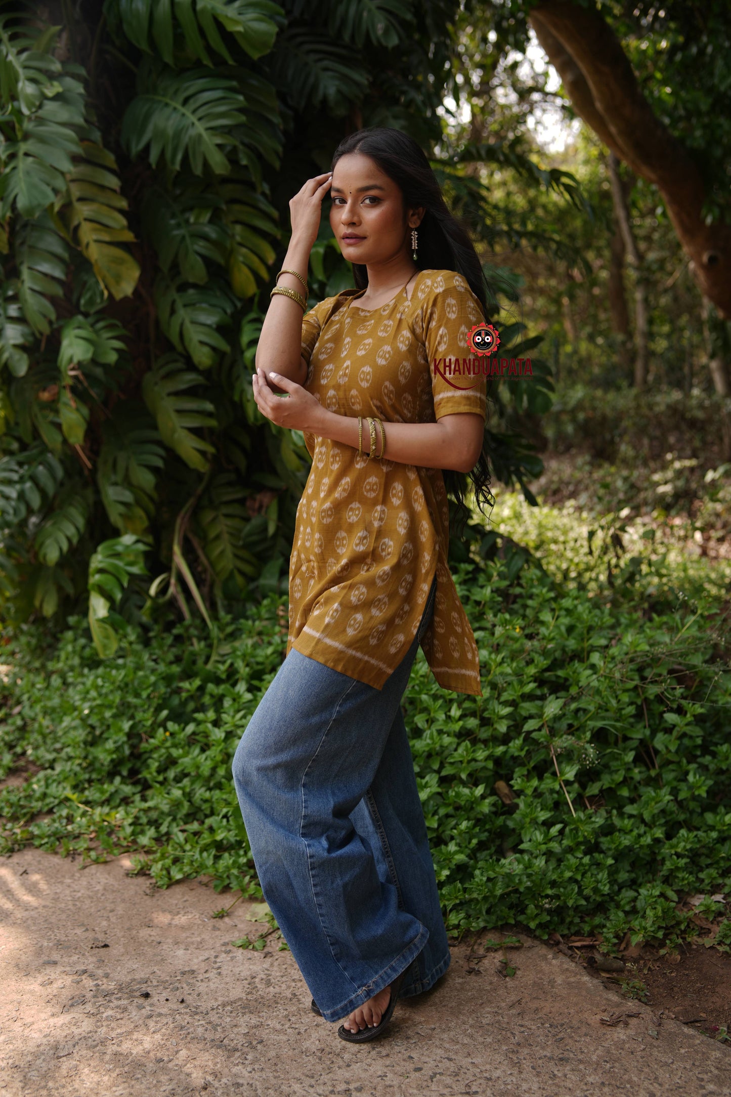Golden Mustard Body Design Unsitched Cotton Kurti For Women
