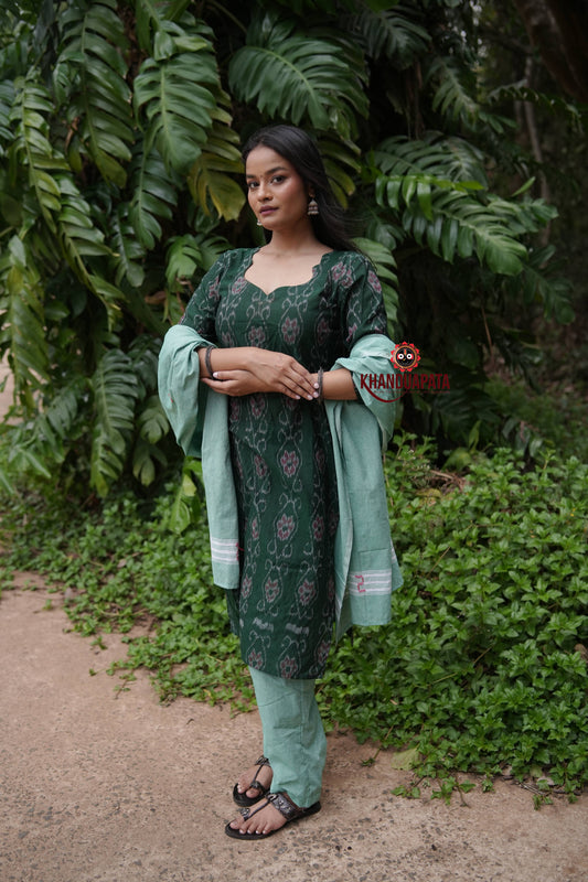 Forest Green Body Design Unstitched Cotton Suit For Women