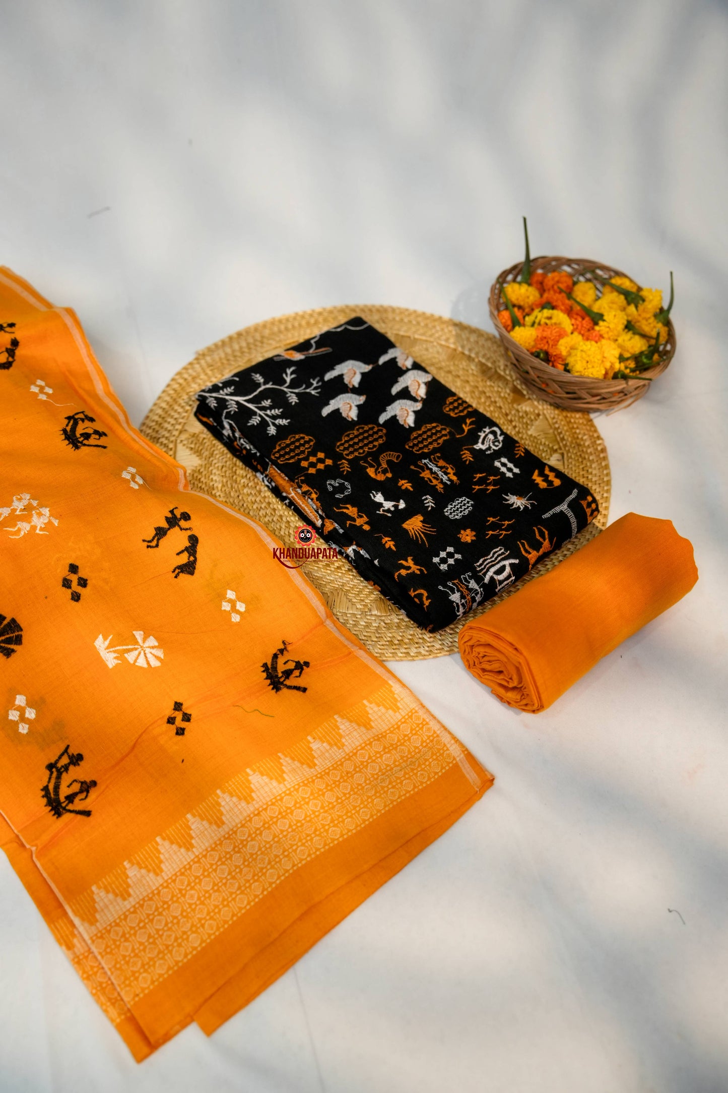 Black & Yellow Embroidery Design Unstitched Cotton Suit For Women