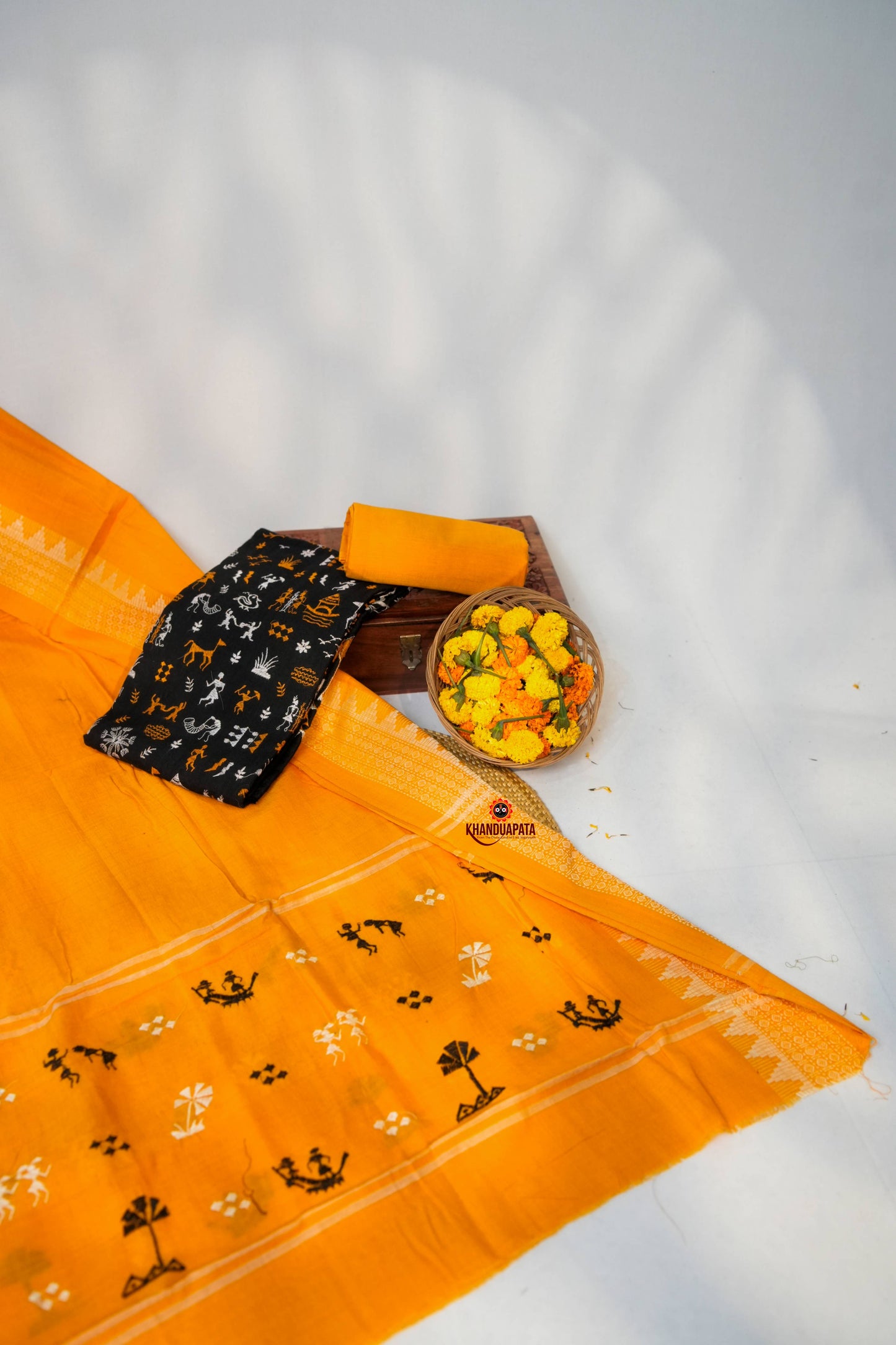 Black & Yellow Embroidery Design Unstitched Cotton Suit For Women