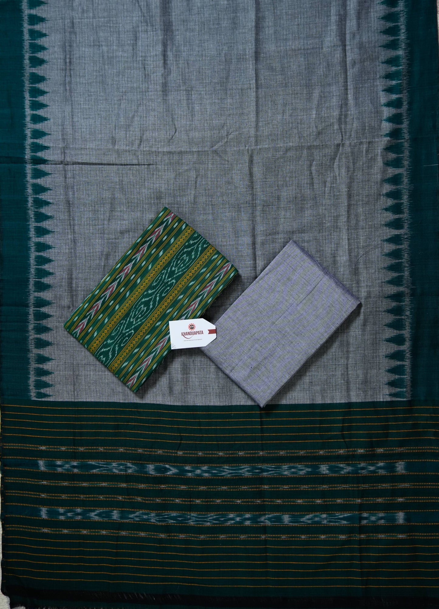 Green & Grey Pot Design Unstitched Cotton Suit For Women