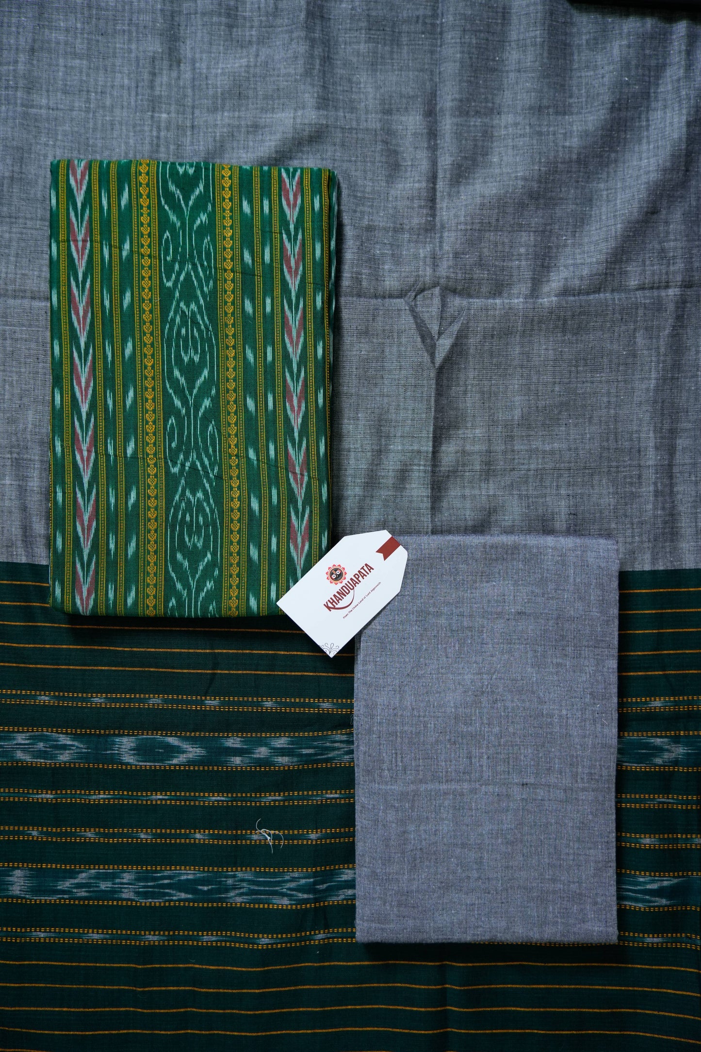 Green & Grey Pot Design Unstitched Cotton Suit For Women