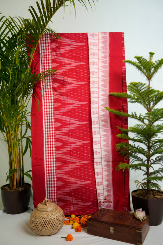 Red & White Colour Pasapali Border Cotton Saree For Women