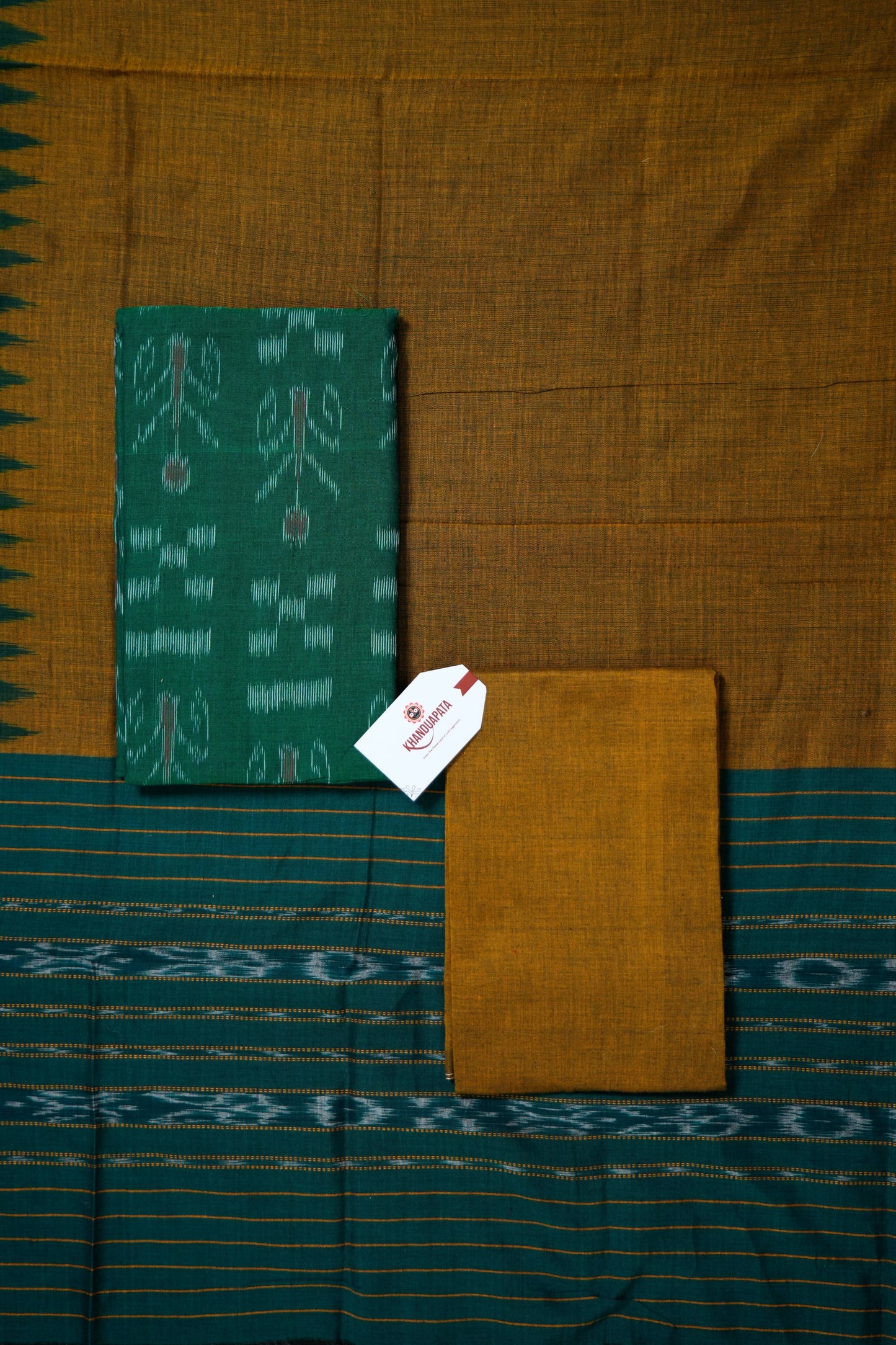 Green & Mustard Pasapali Small Tree Design Unstitched Cotton Suit For Women